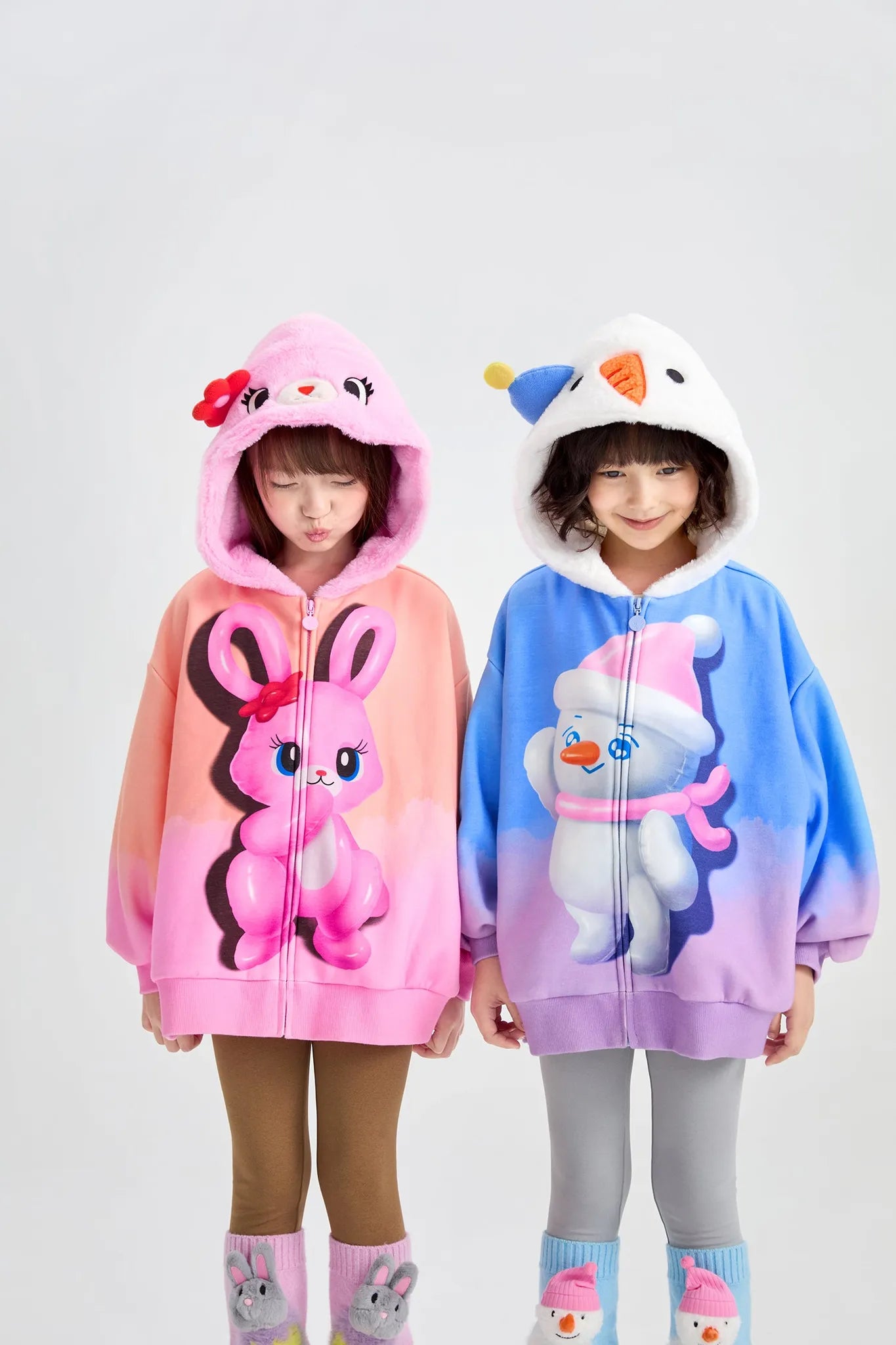 Poco Blush Mousse Snowman & Candy Bunny Ombre Fleece Hoodie Jacket