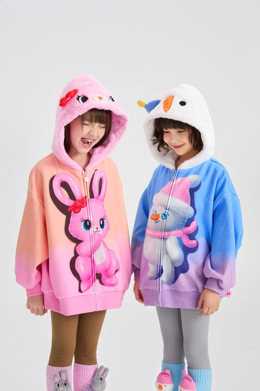 Poco Blush Mousse Snowman & Candy Bunny Ombre Fleece Hoodie Jacket