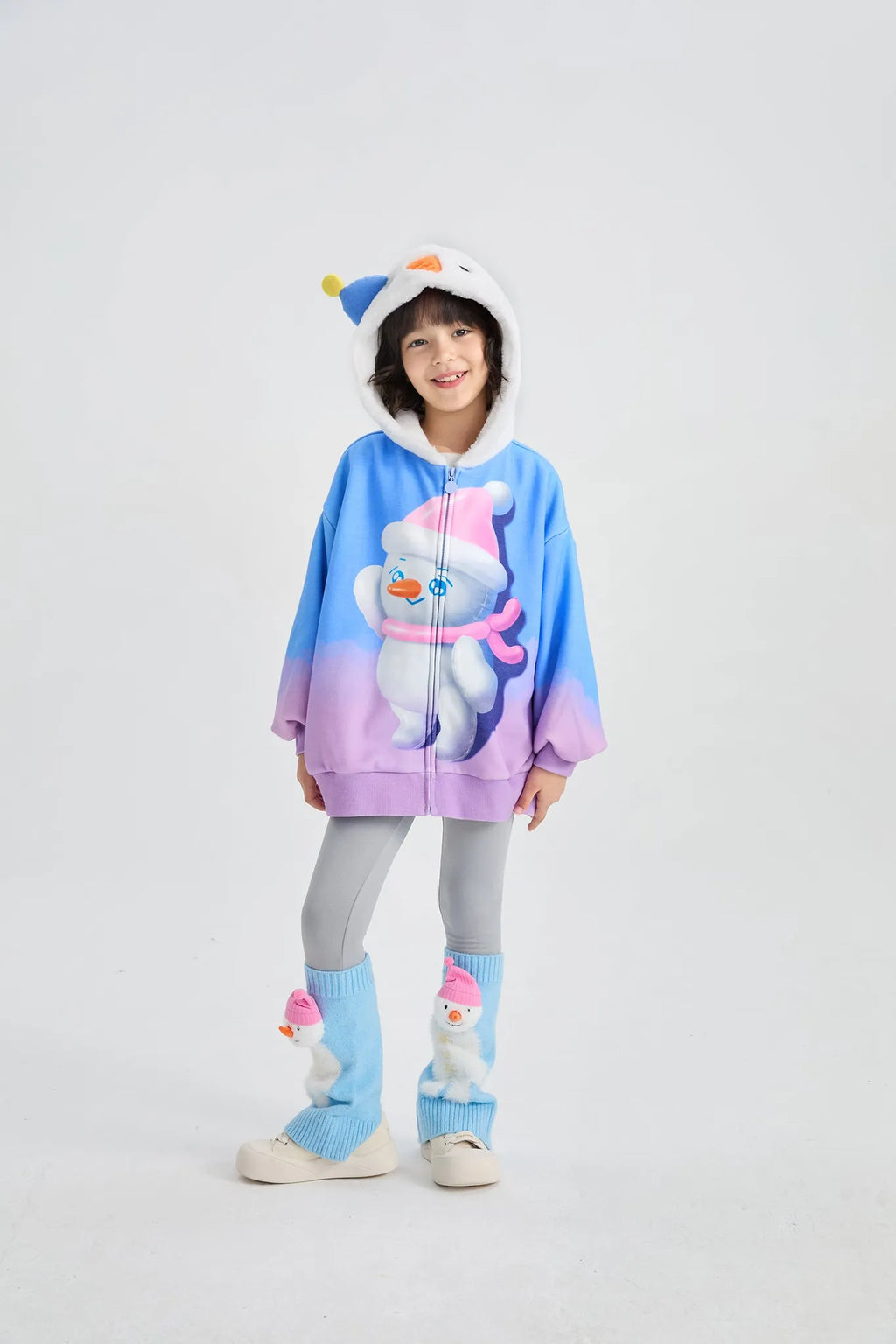 Poco Blush Mousse Snowman & Candy Bunny Ombre Fleece Hoodie Jacket