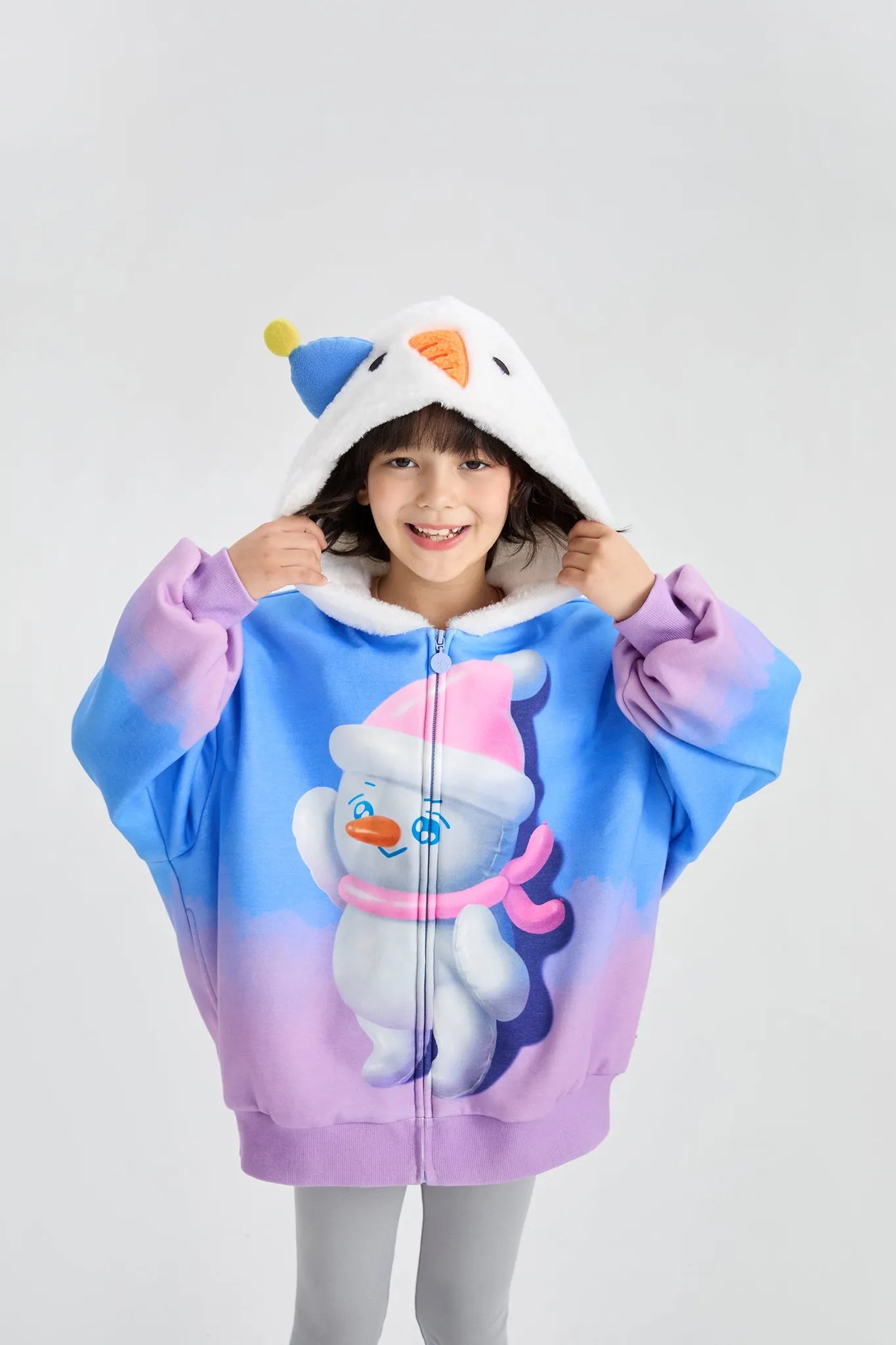 Poco Blush Mousse Snowman & Candy Bunny Ombre Fleece Hoodie Jacket