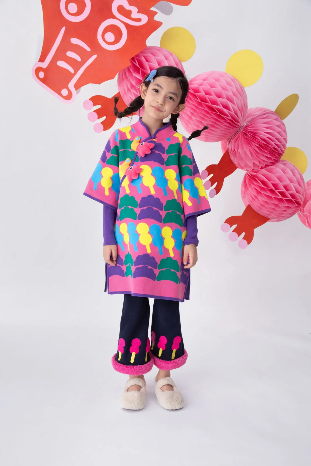 Poco Blush Tanghulu & Dumplings Knit Cheongsam Dress