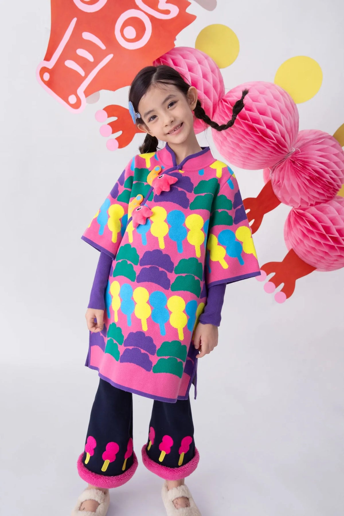 Poco Blush Tanghulu & Dumplings Knit Cheongsam Dress