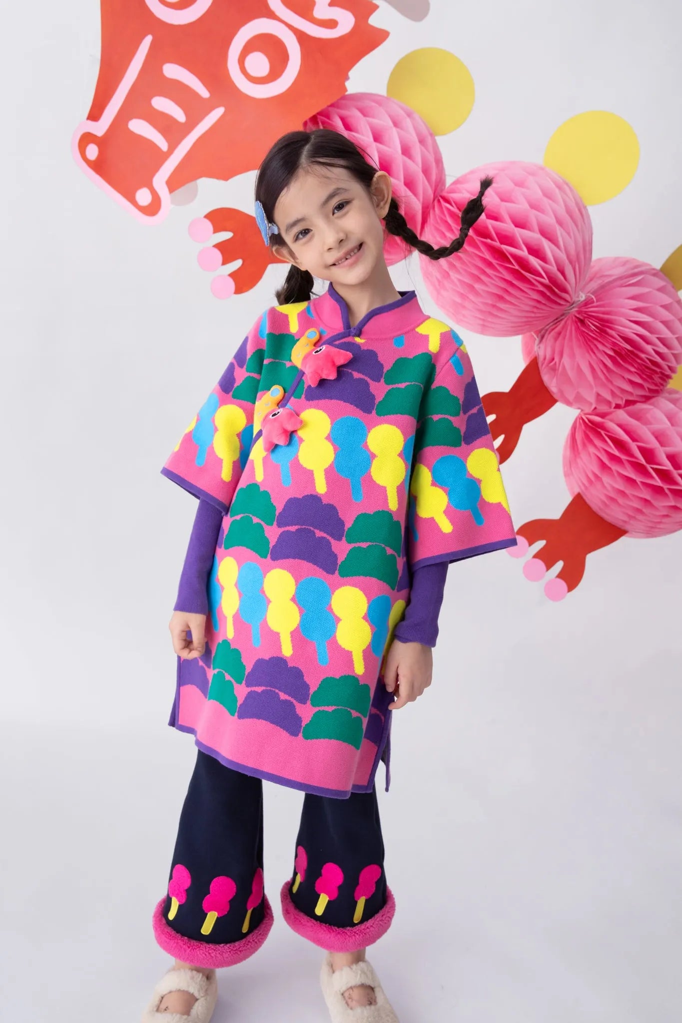 Poco Blush Tanghulu & Dumplings Knit Cheongsam Dress