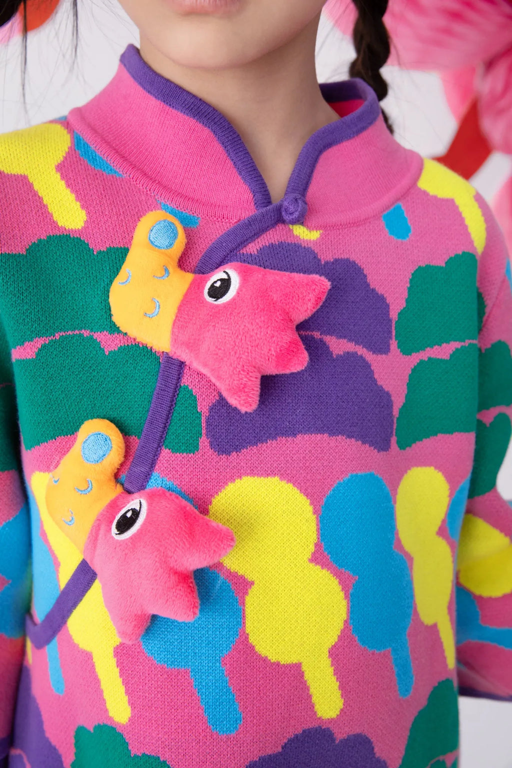 Poco Blush Tanghulu & Dumplings Knit Cheongsam Dress