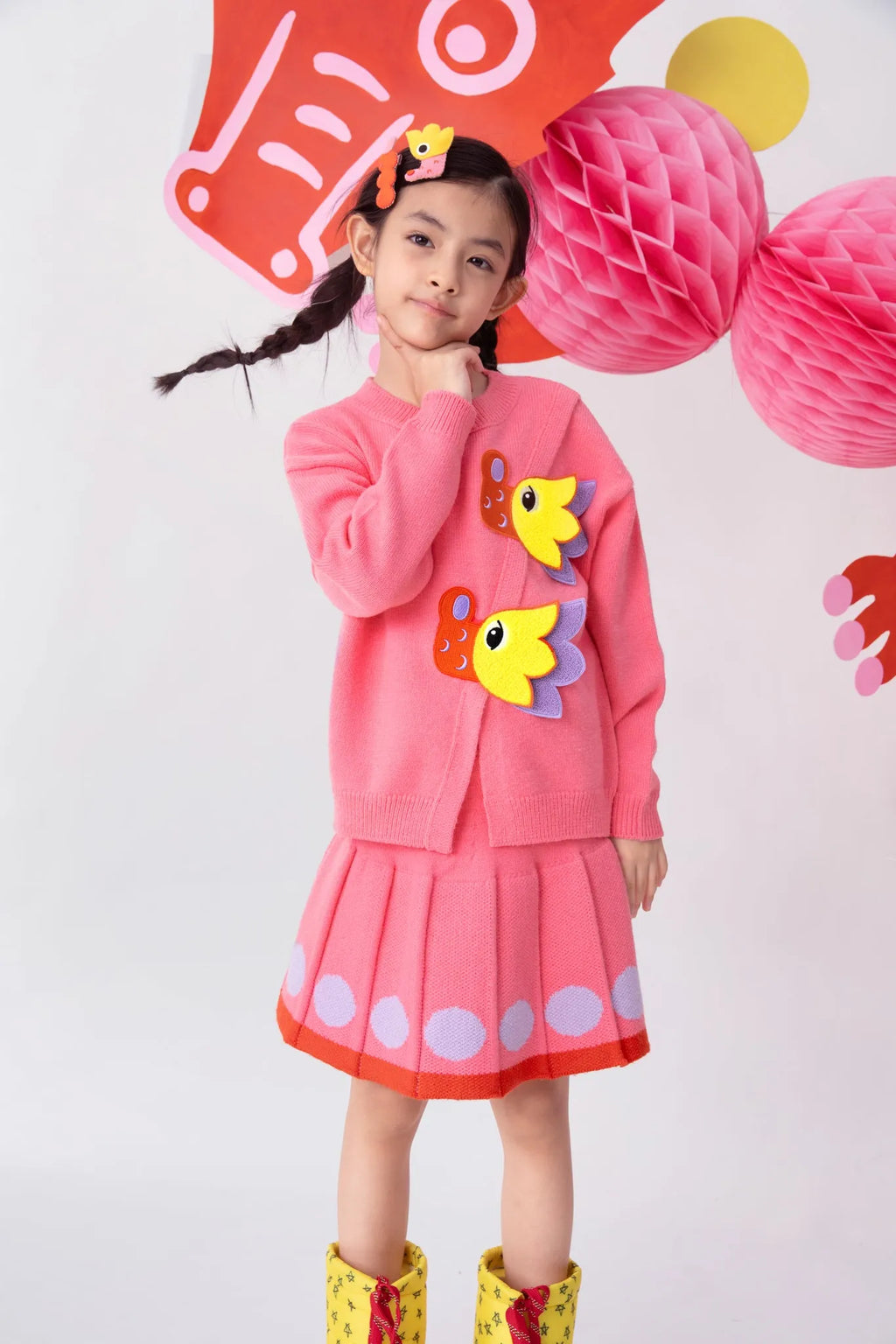 Poco Blush Dragon Pleated Knit Skirt