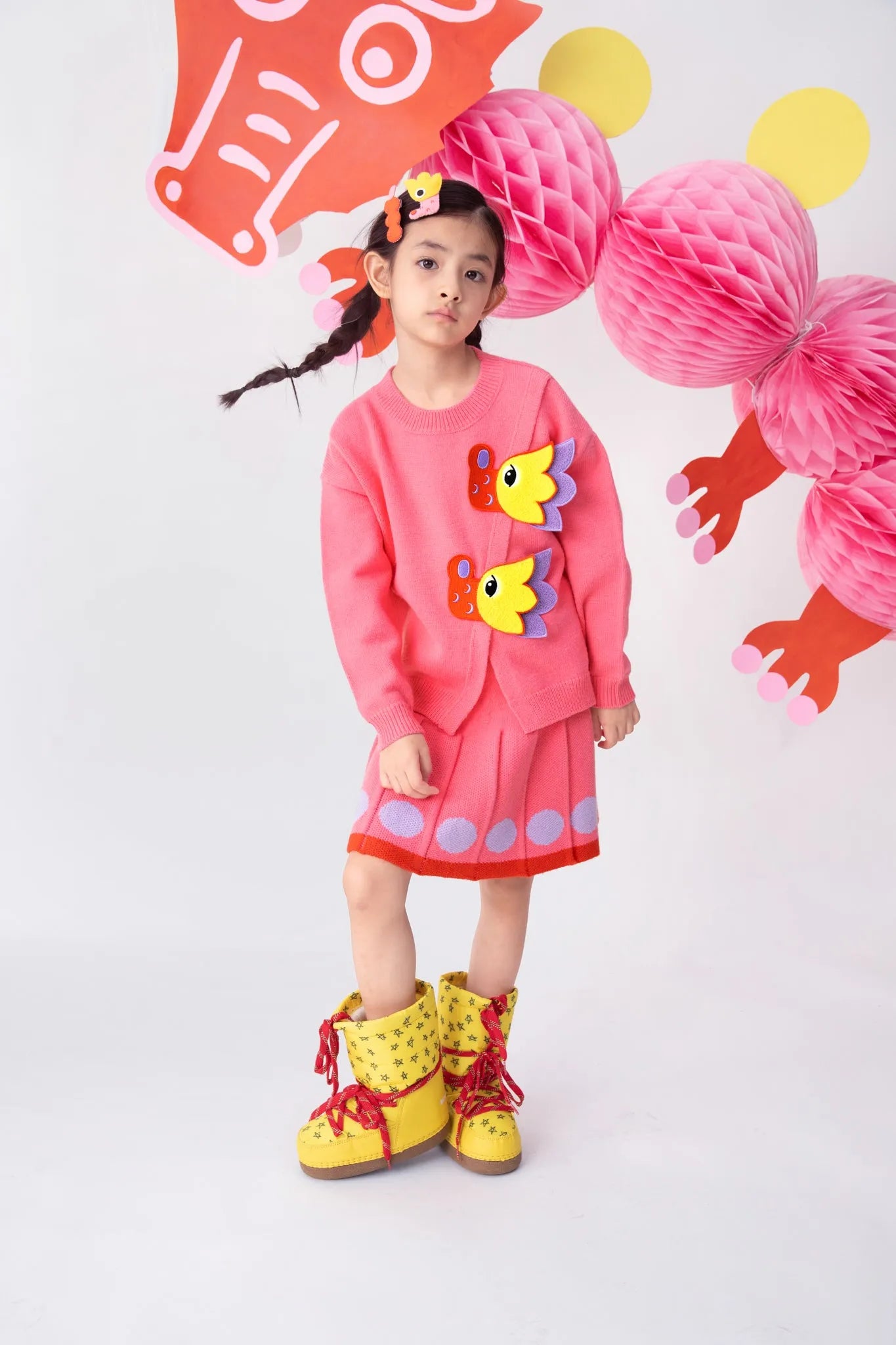 Poco Blush Dragon Pleated Knit Skirt