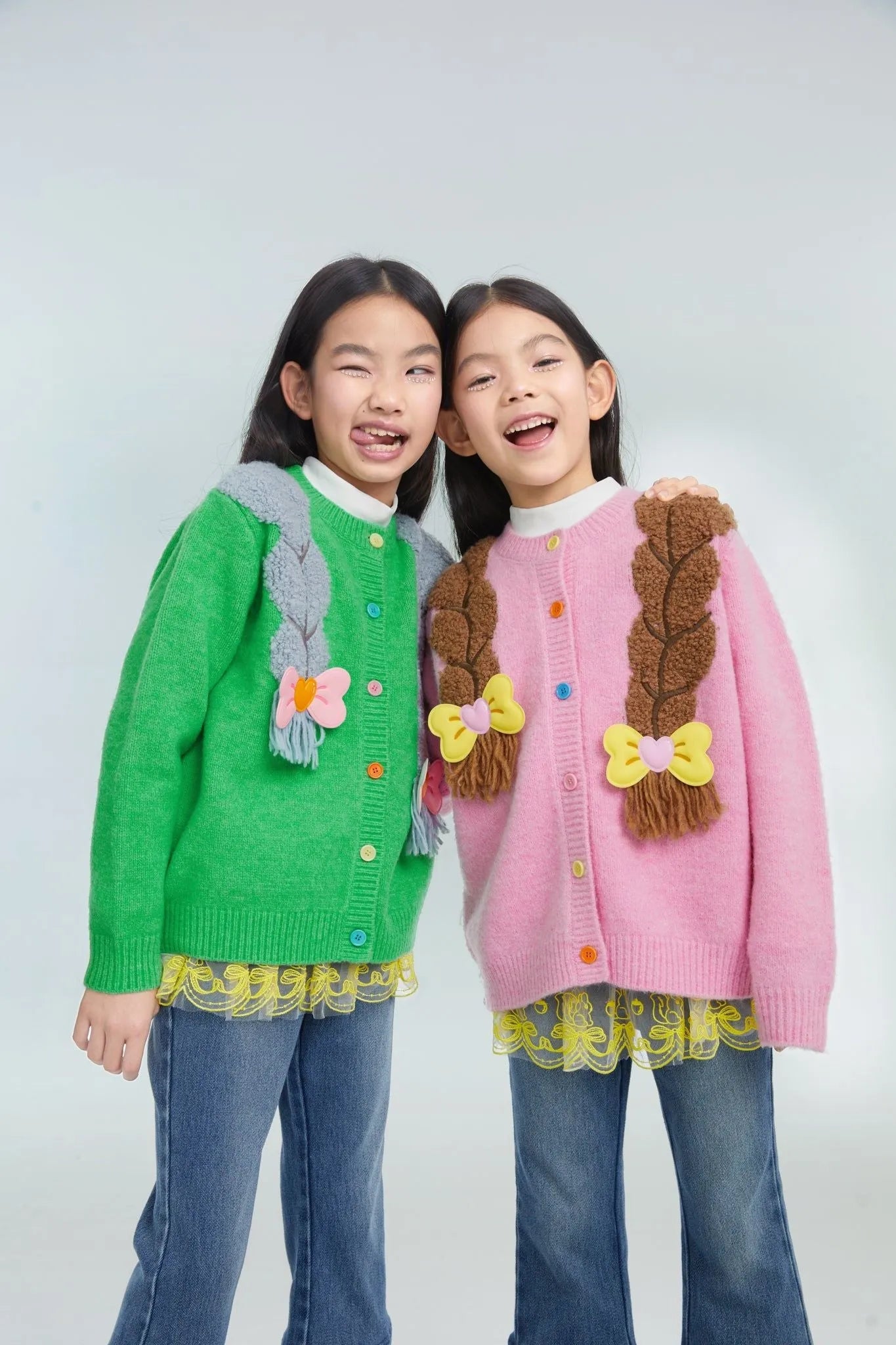 Poco Blush Princess Braid Bow Knit Cardigan