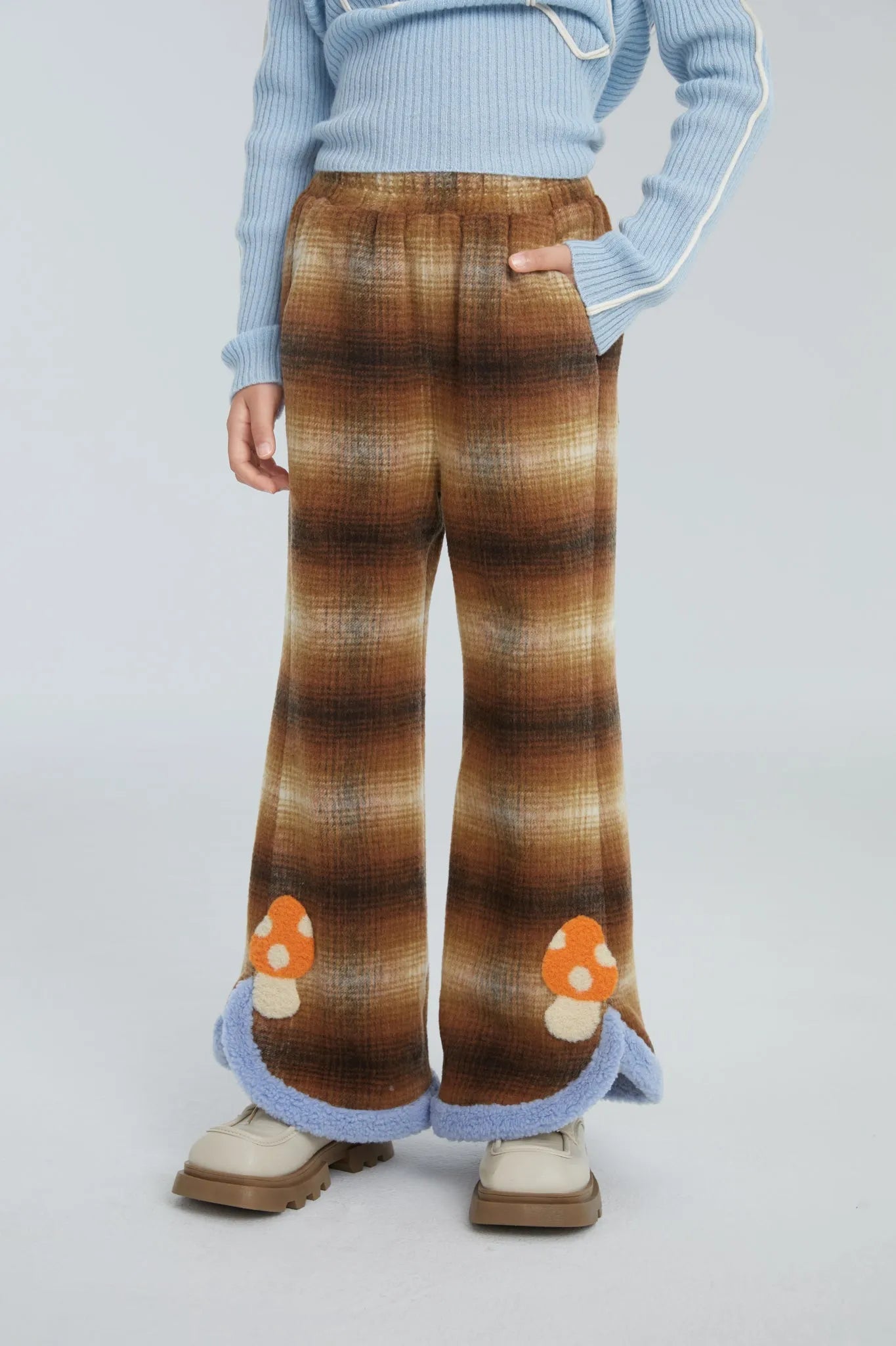 Poco Blush Forest Embroidered Check Flare Pants