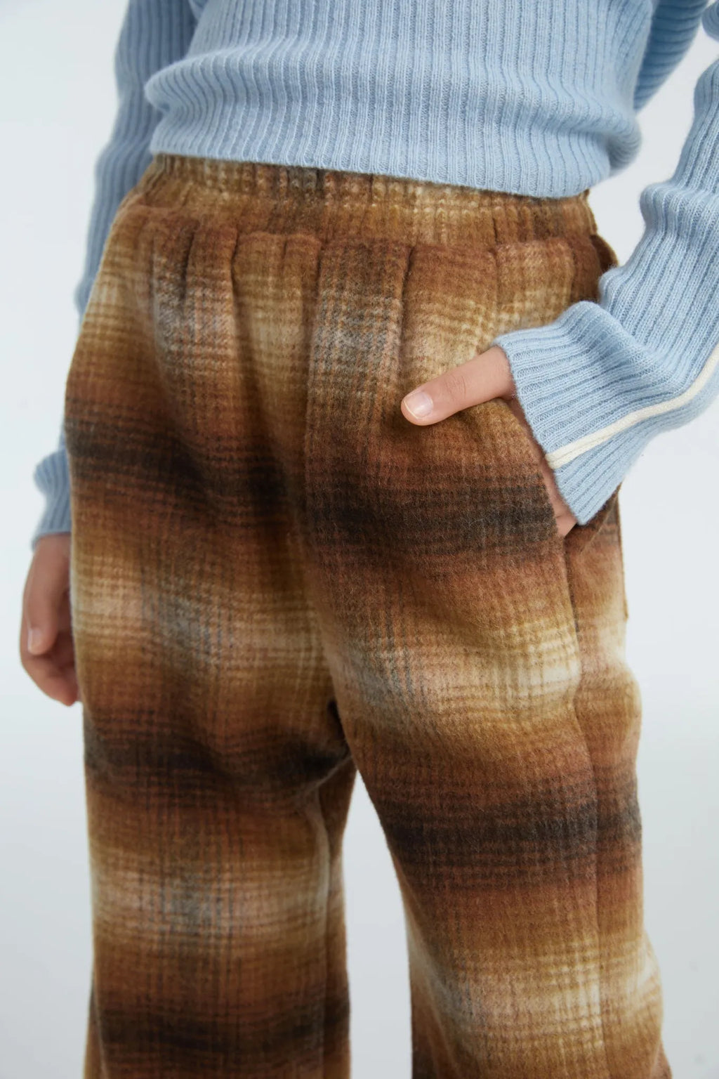 Poco Blush Forest Embroidered Check Flare Pants