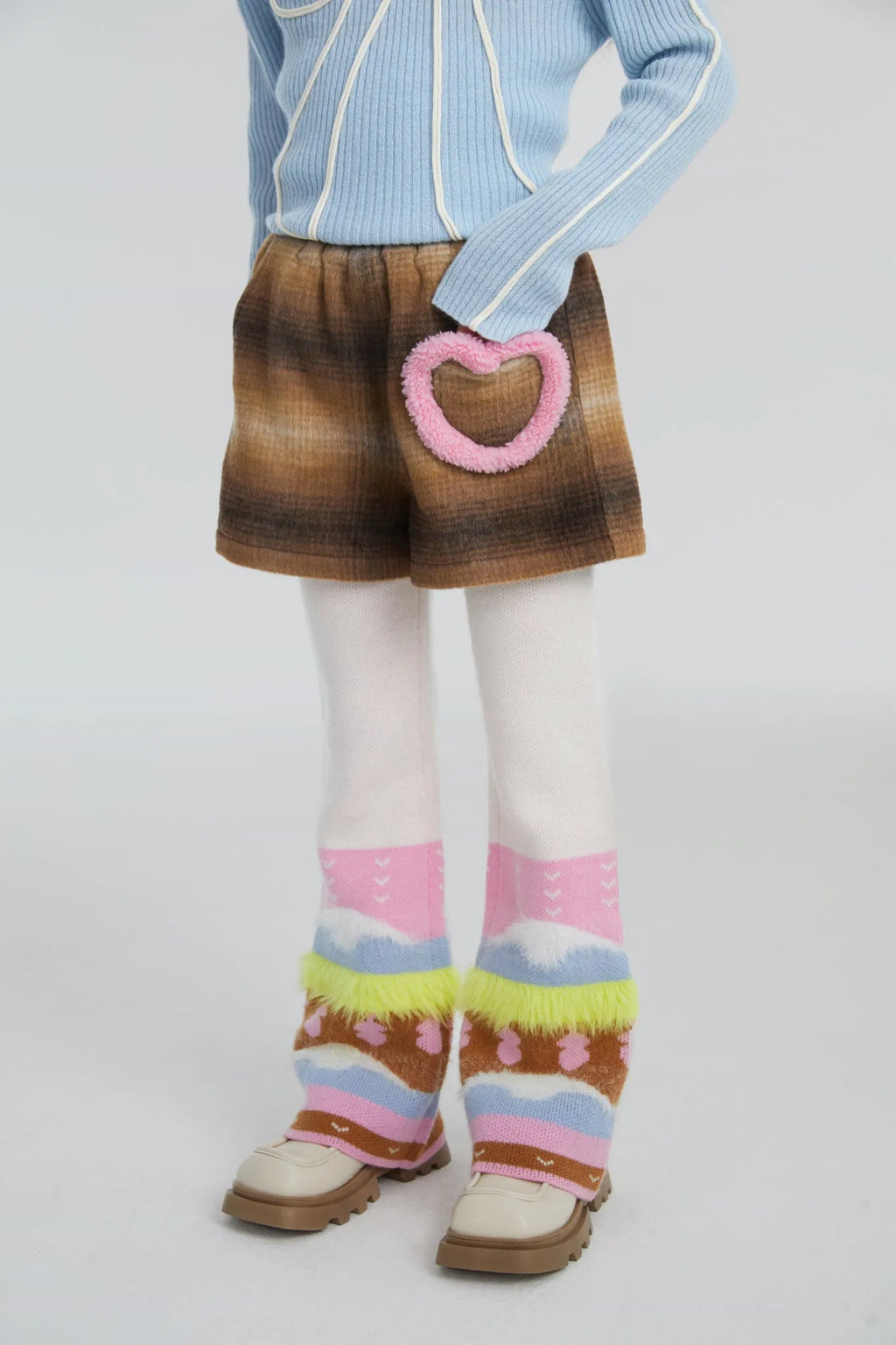 Poco Blush Layered Check Knit Long Pants