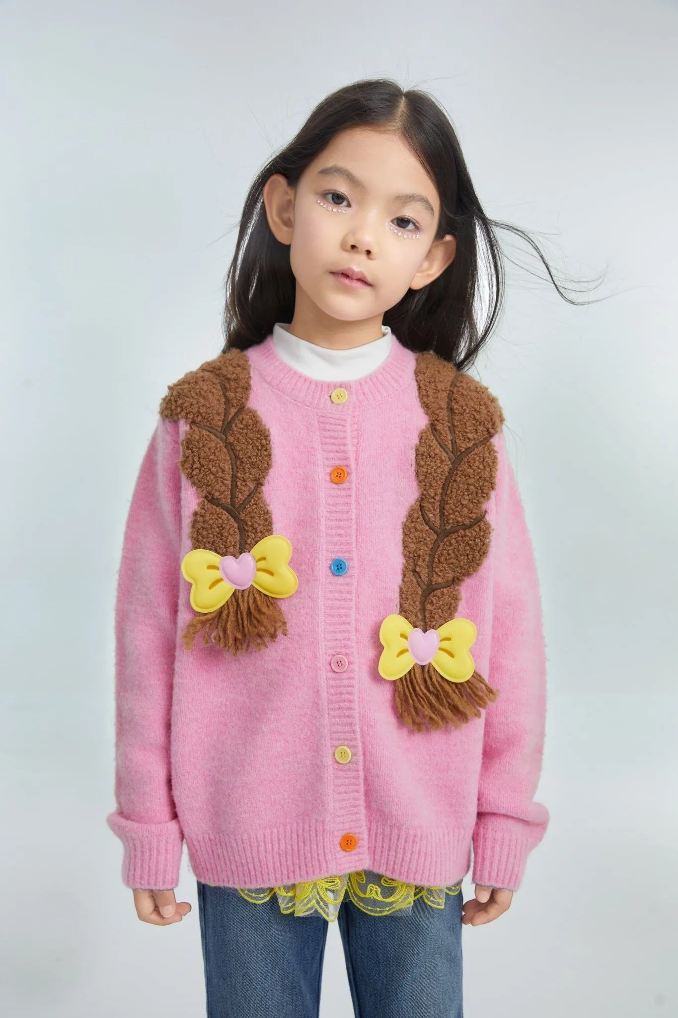 Poco Blush Princess Braid Bow Knit Cardigan