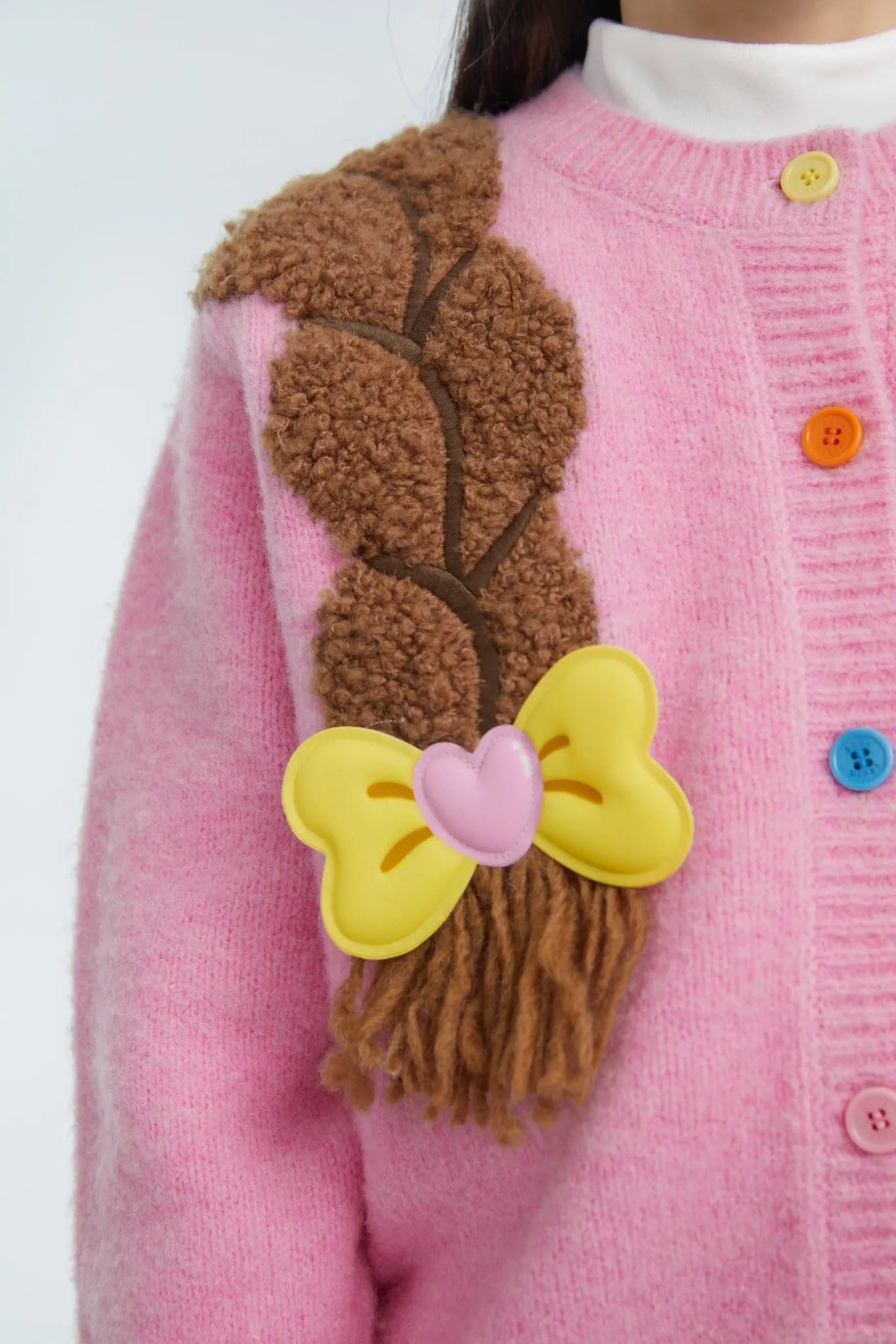 Poco Blush Princess Braid Bow Knit Cardigan