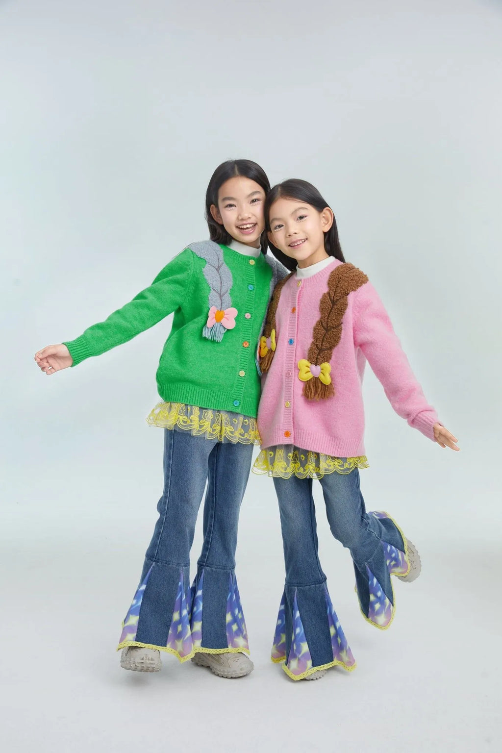 Poco Blush Princess Braid Bow Knit Cardigan