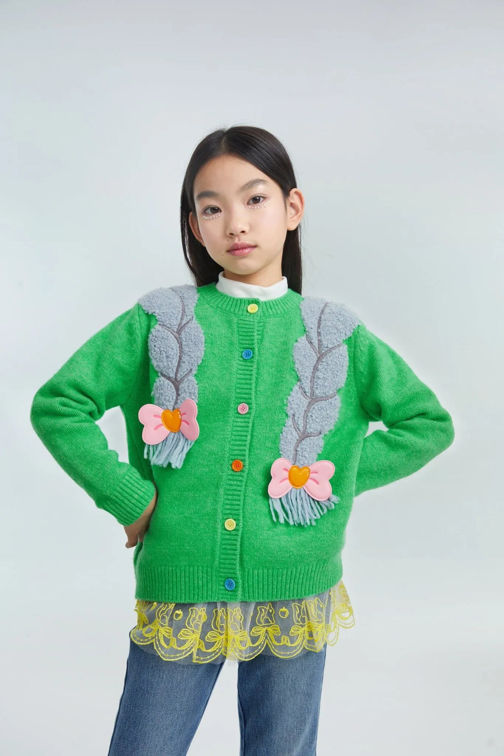 Poco Blush Princess Braid Bow Knit Cardigan