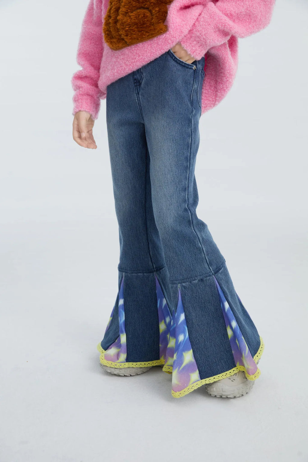Poco Blush Starry Flare Knit Denim Pants