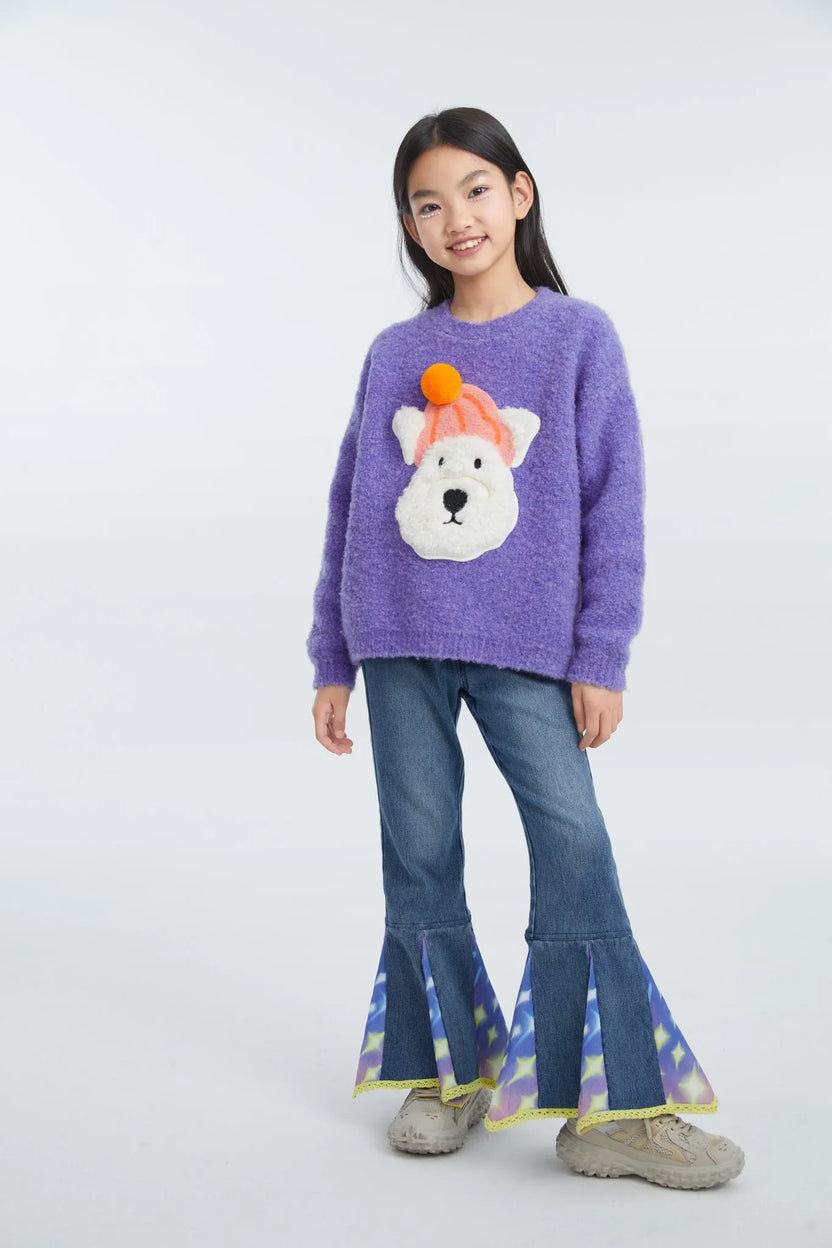 Starry Flare Knit Denim Pants by Poco Blush, image 3