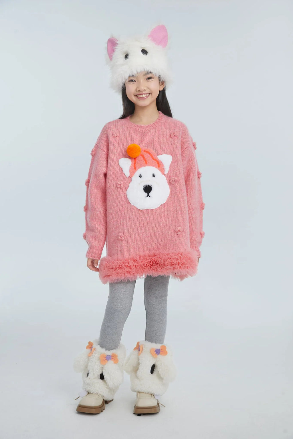 Poco Blush Puppy Embroidered Sweater Dress