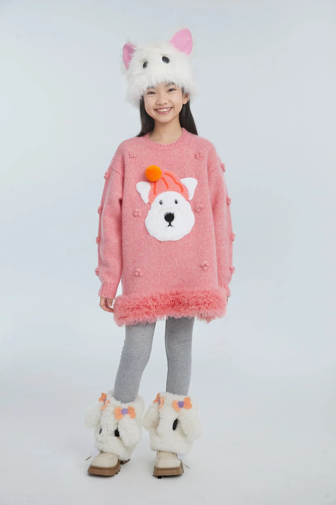 Poco Blush Puppy Embroidered Sweater Dress