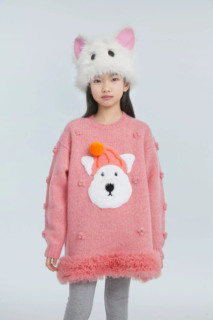 Puppy Embroidered Sweater Dress by Poco Blush, image 2