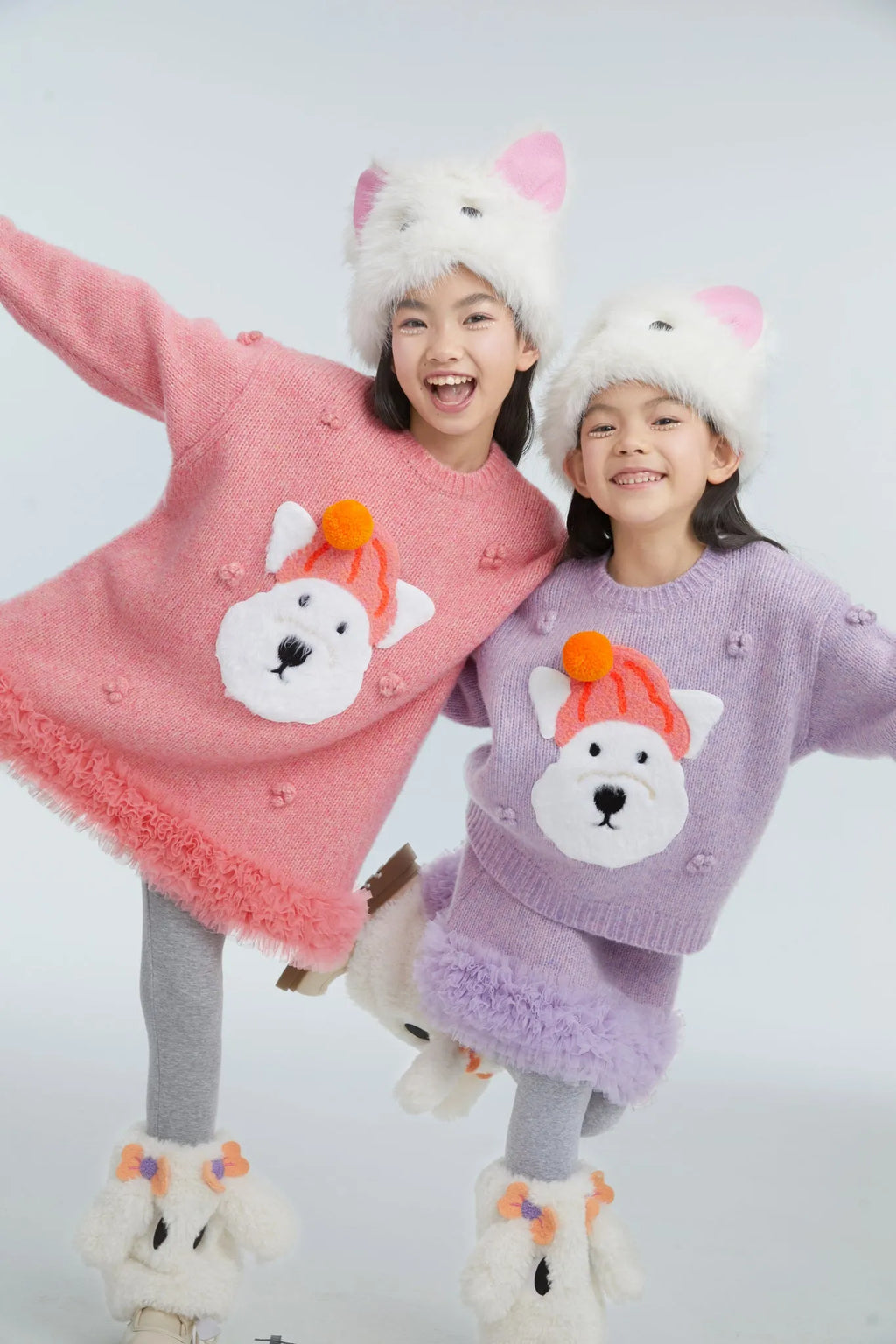 Poco Blush Puppy Embroidered Sweater Dress