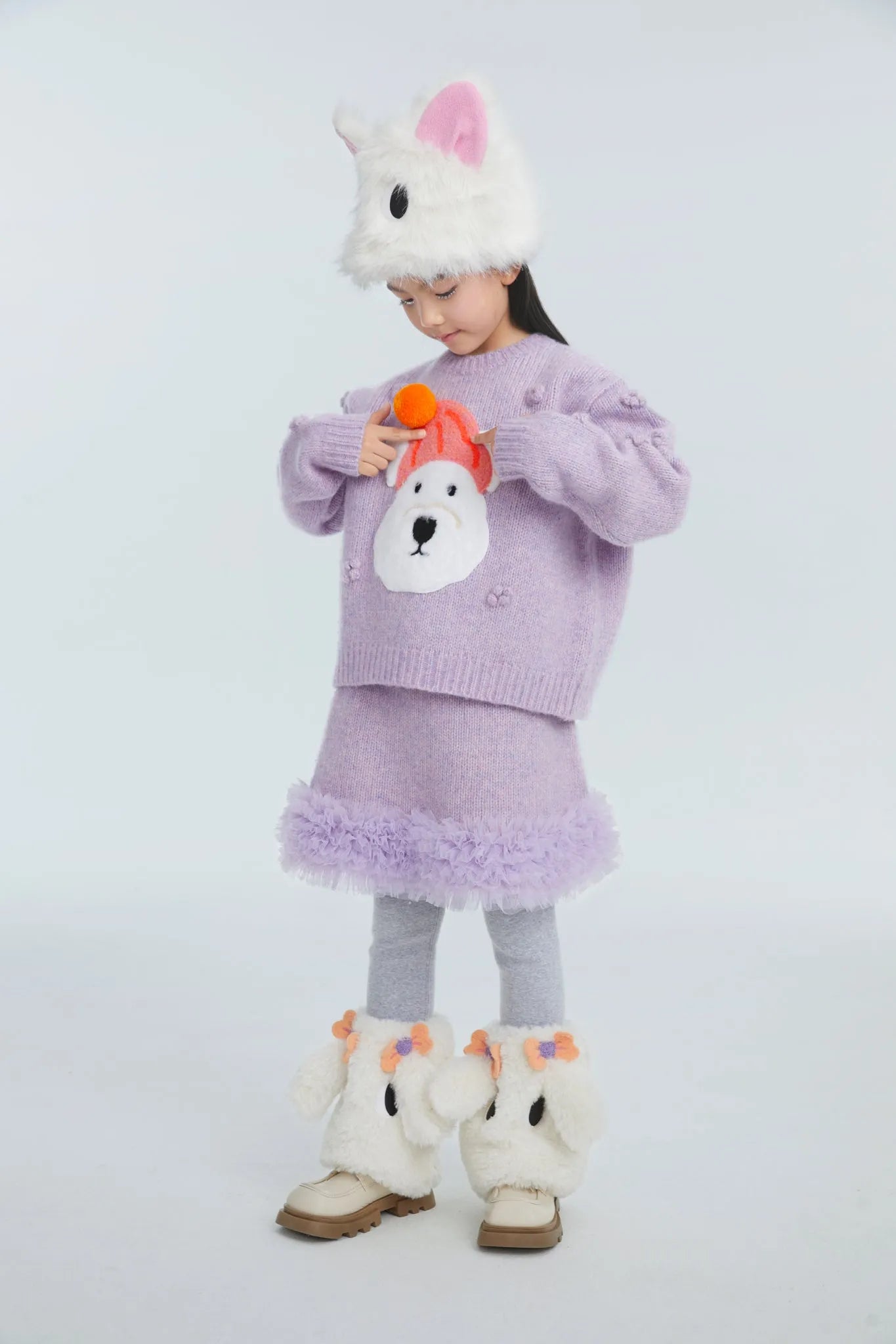 Poco Blush Puppy Knit Tulle Sweater Skirt Set
