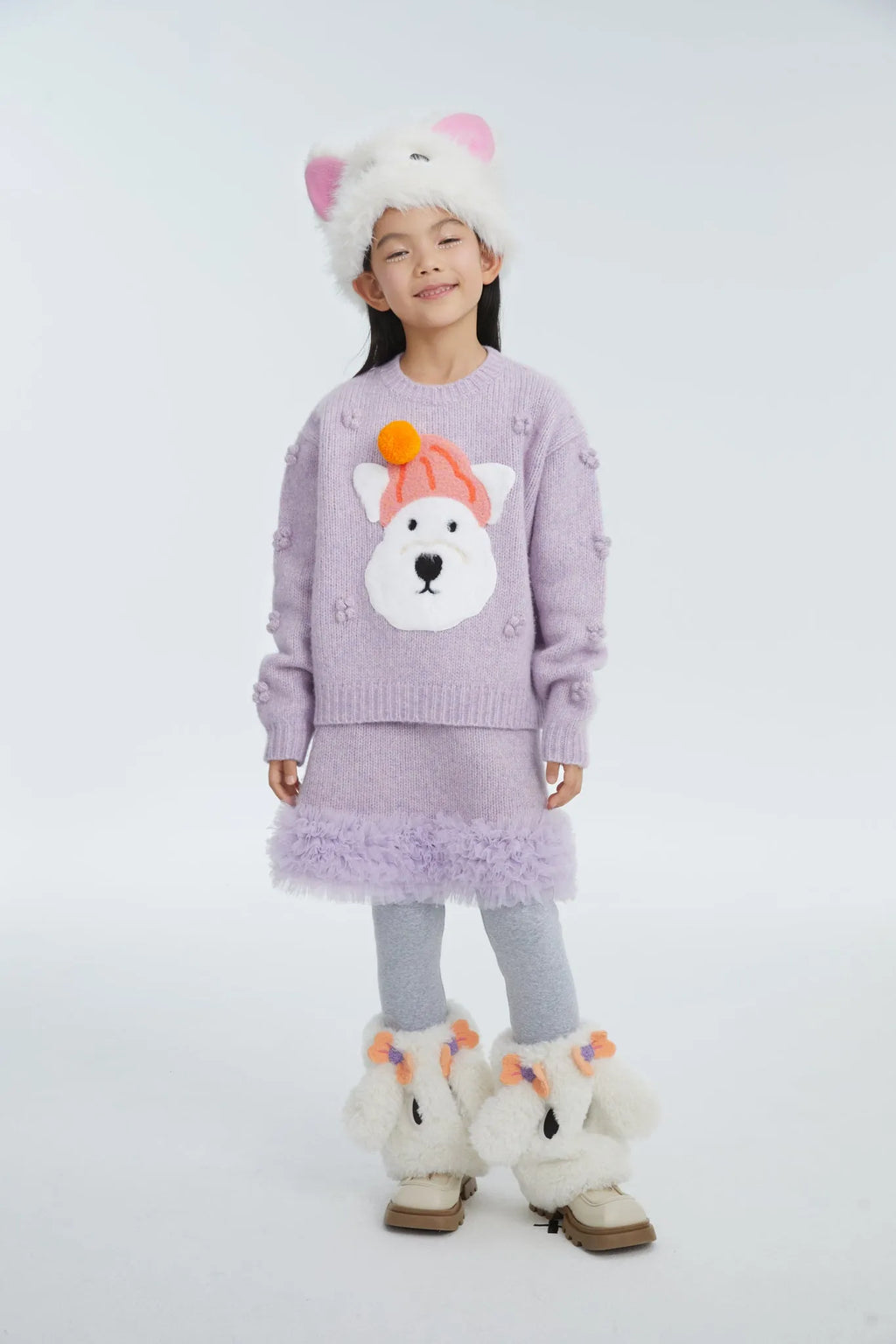 Poco Blush Puppy Knit Tulle Sweater Skirt Set
