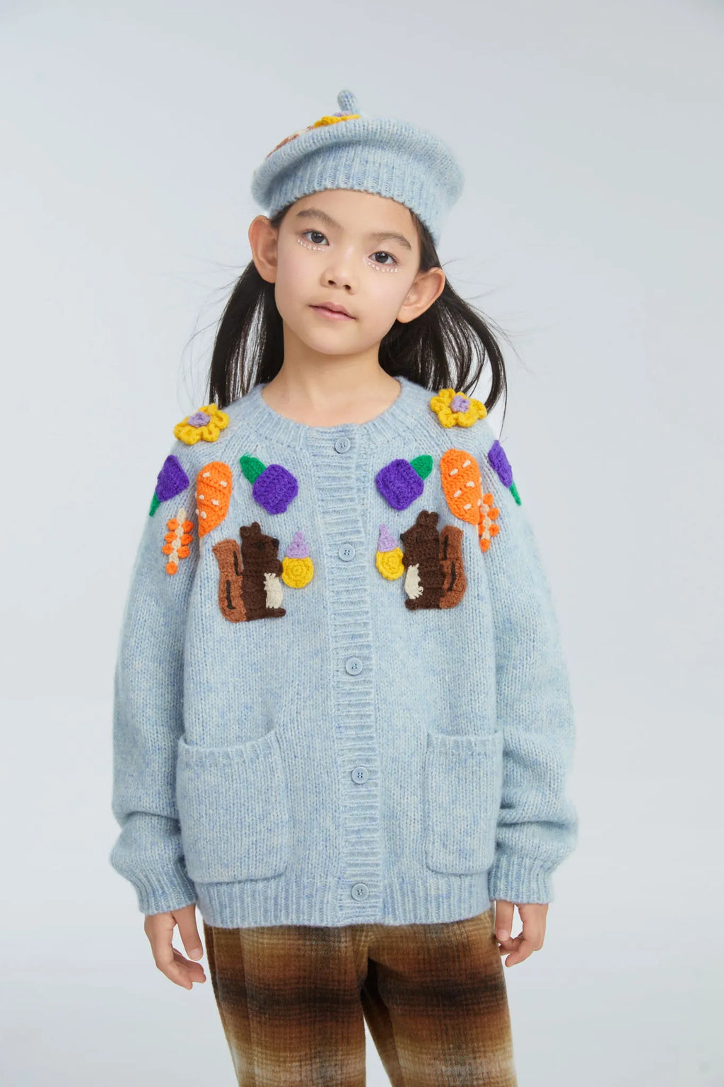Poco Blush Squirrel Crochet Knit Cardigan