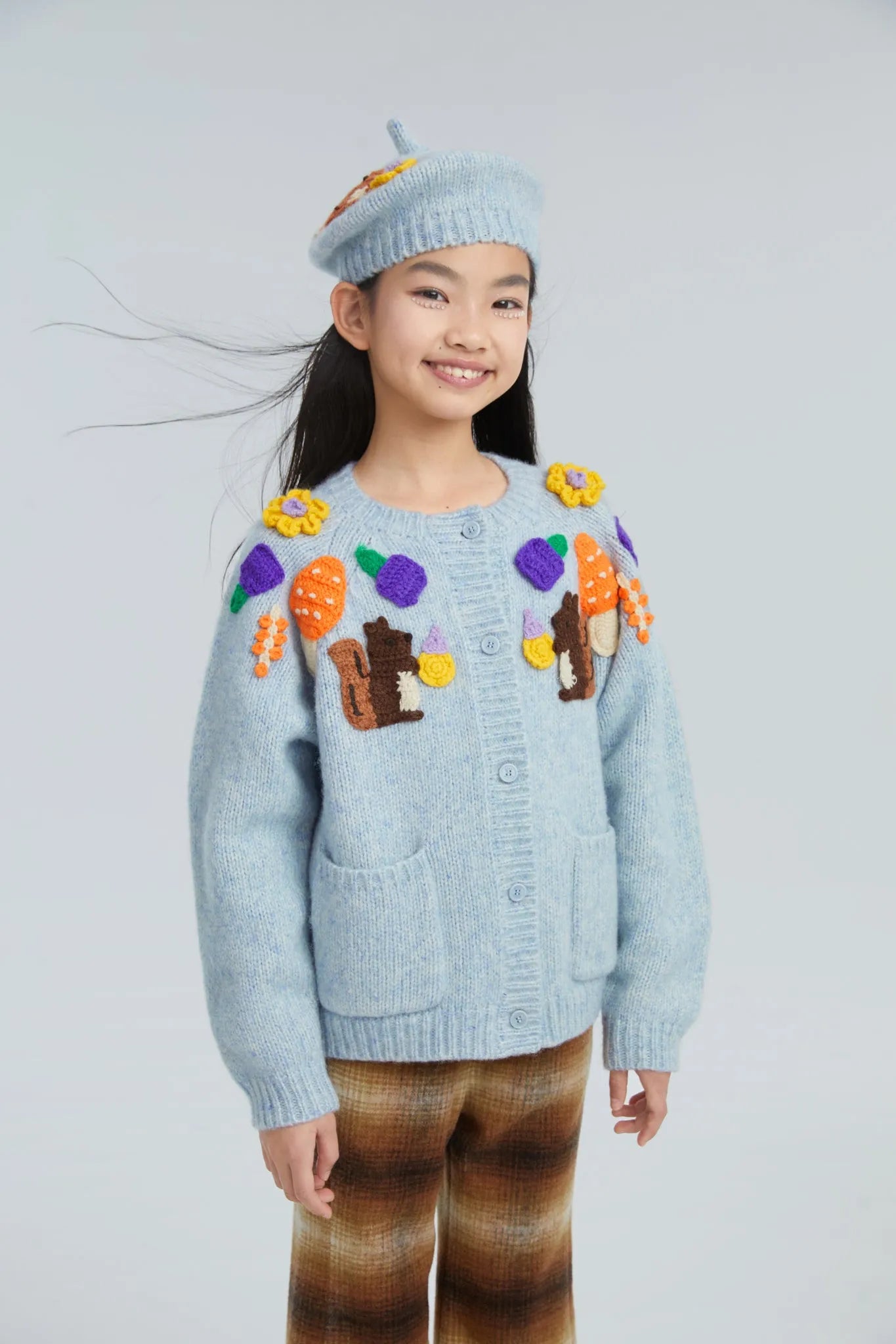 Poco Blush Squirrel Crochet Knit Cardigan