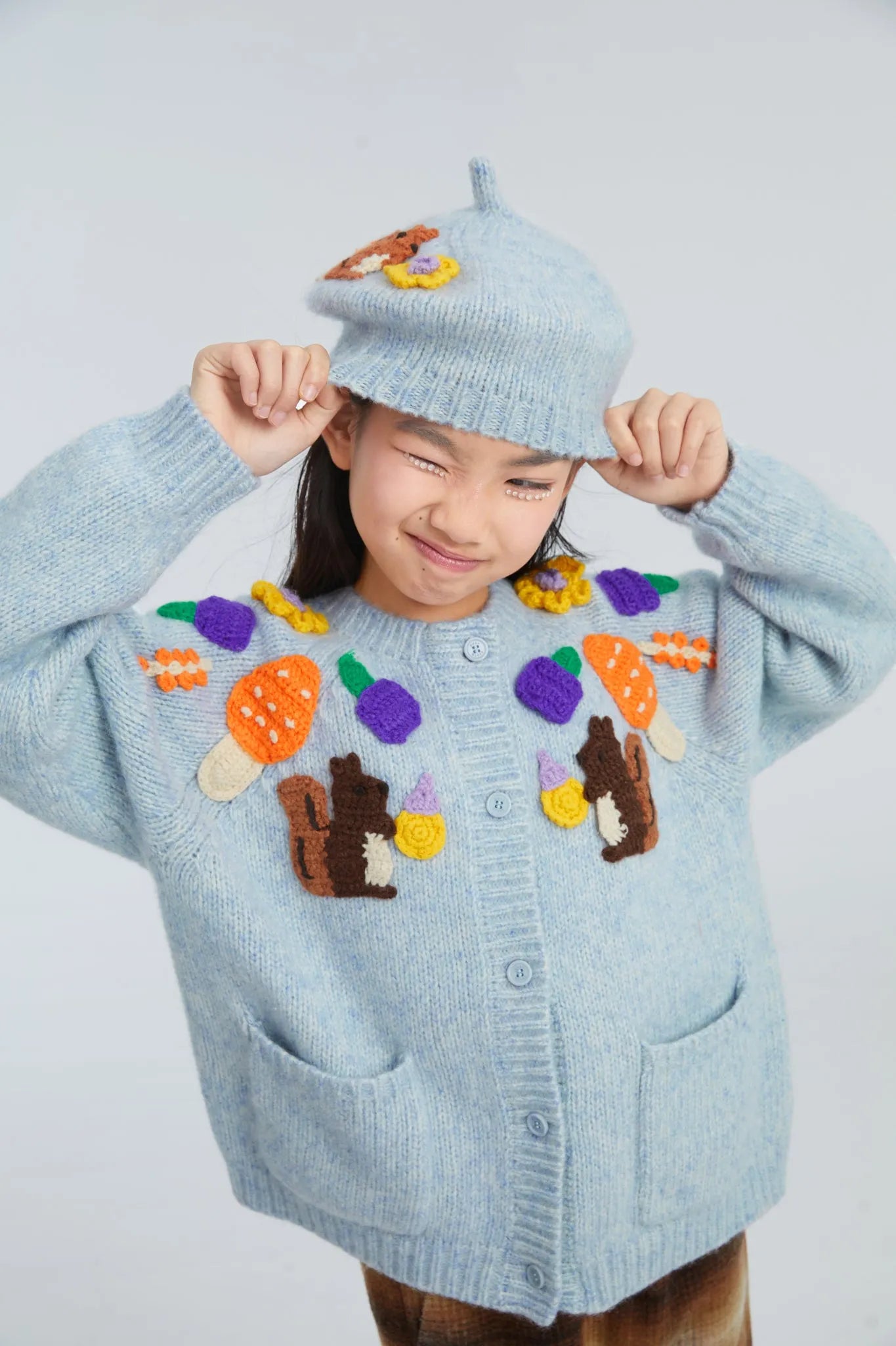 Poco Blush Squirrel Crochet Knit Cardigan