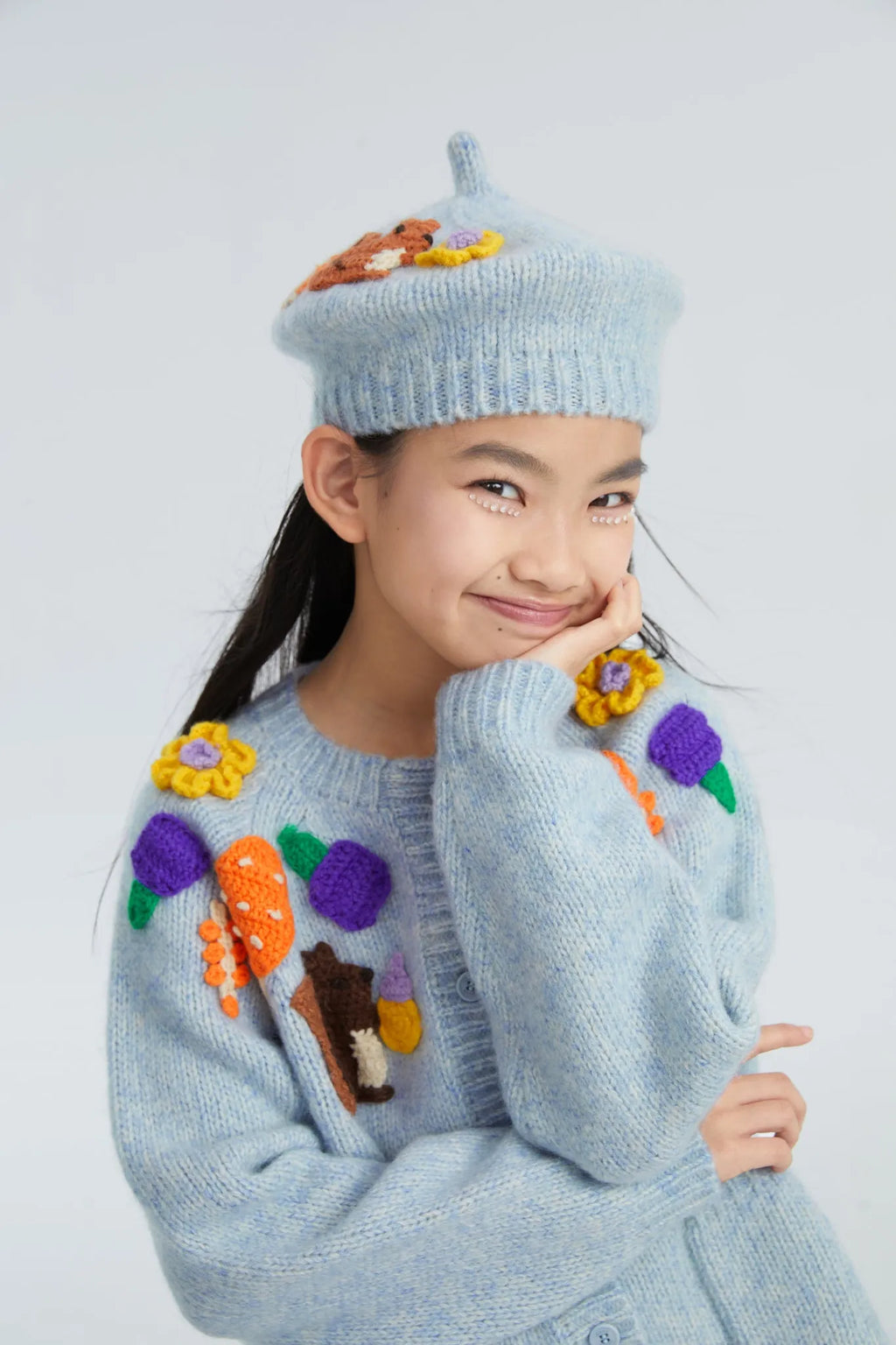 Poco Blush Squirrel Crochet Knit Beret