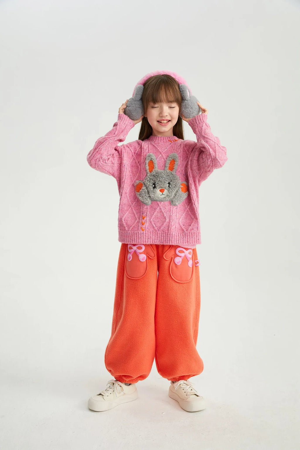 Poco Blush Hello Bunny & Snowman Cable Knit Sweater