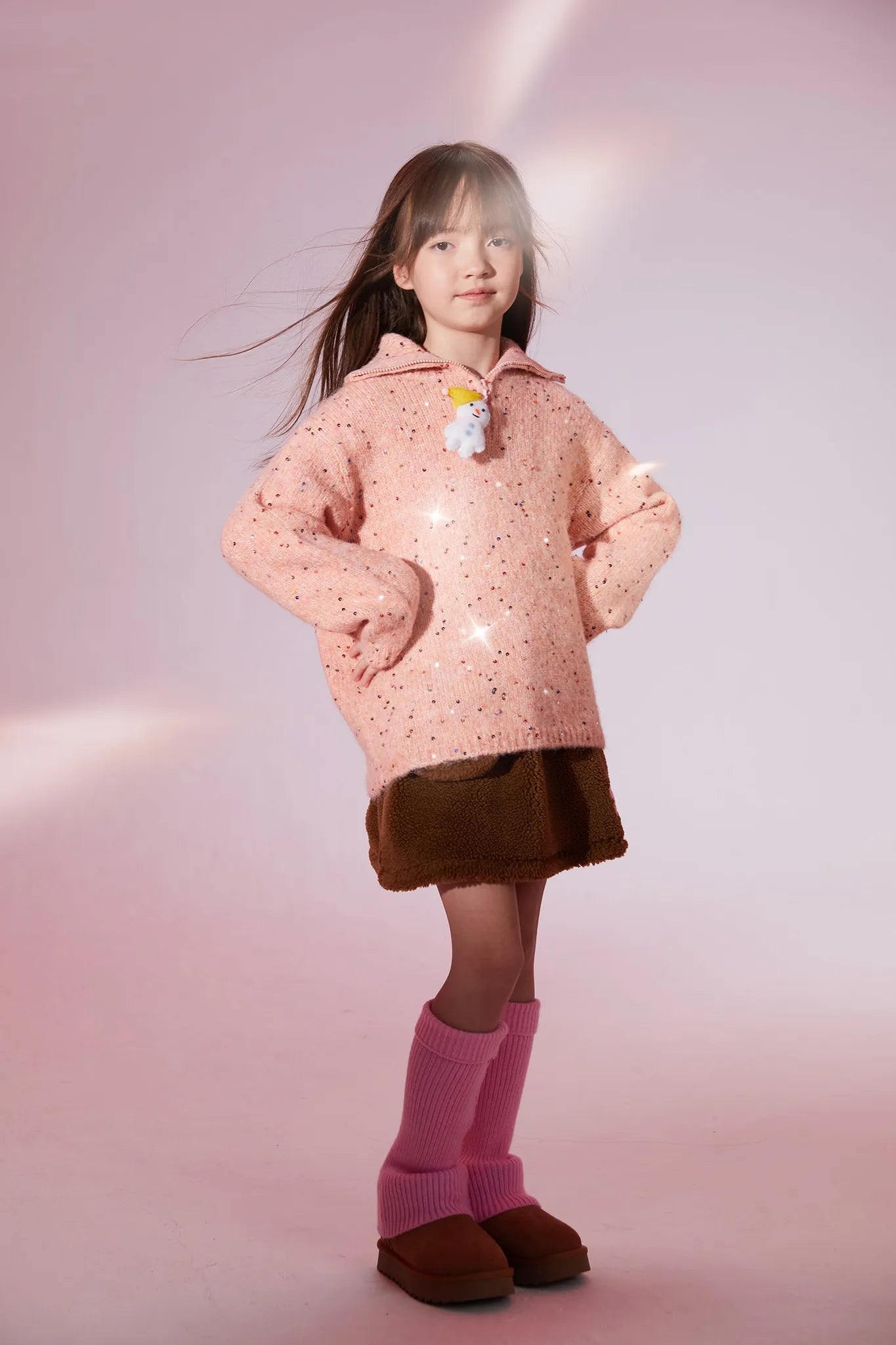 Poco Blush Sparkling Snowman Sequin Sweater
