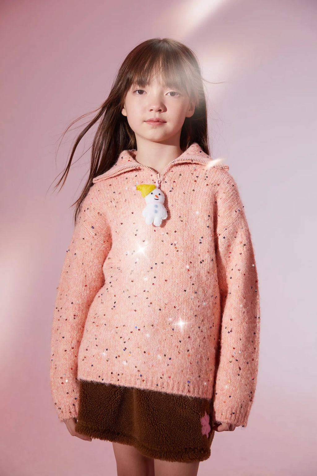 Poco Blush Sparkling Snowman Sequin Sweater