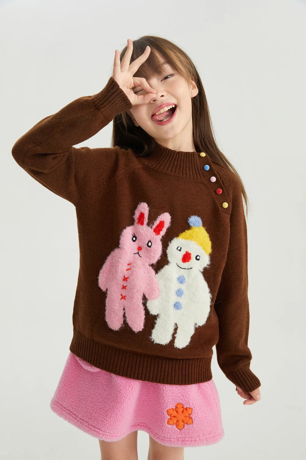 Poco Blush Hand-in-Hand Friends Jacquard Sweater
