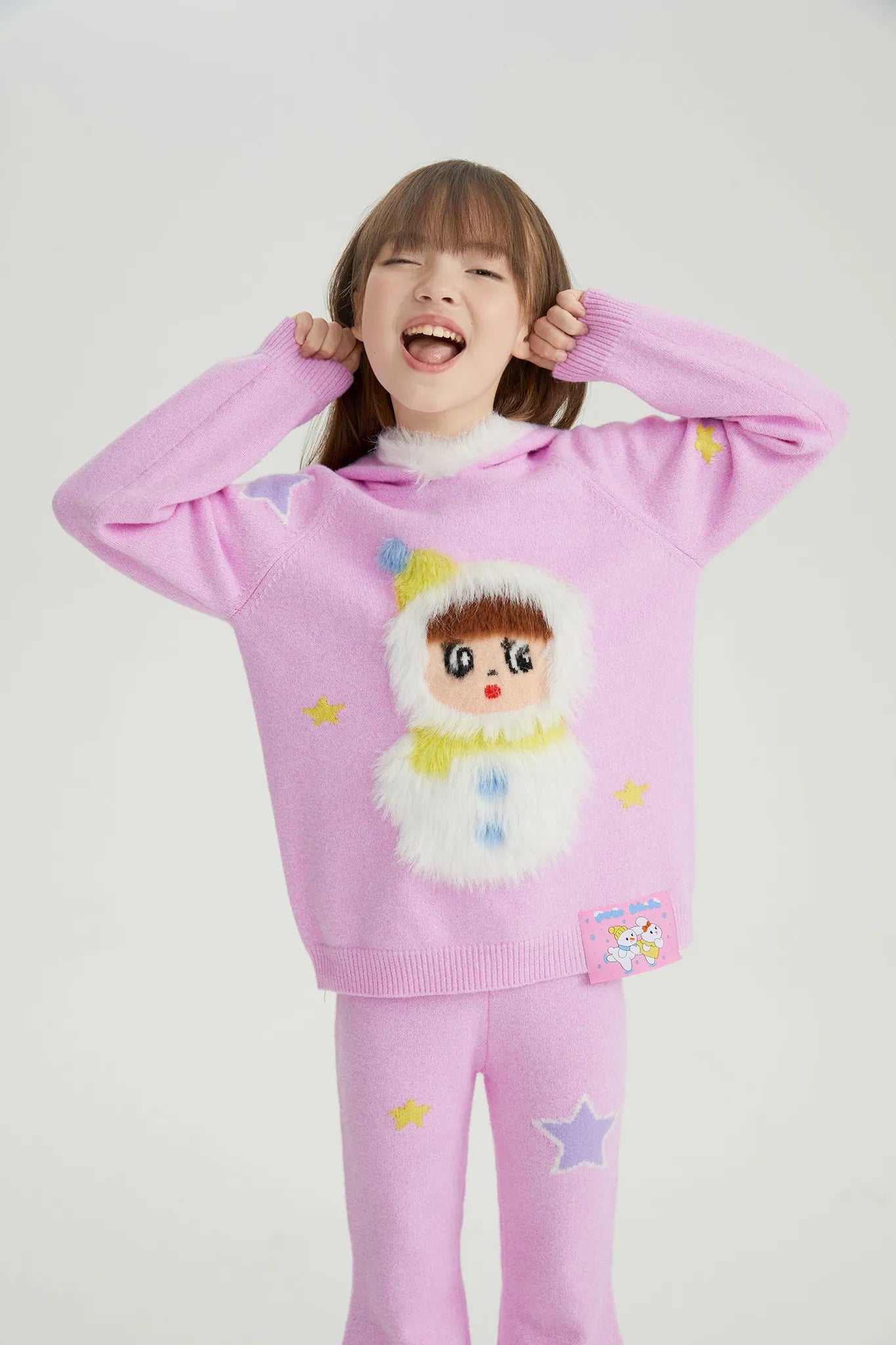 Poco Blush Snowman Wobbler Bouclé Knit Sweater