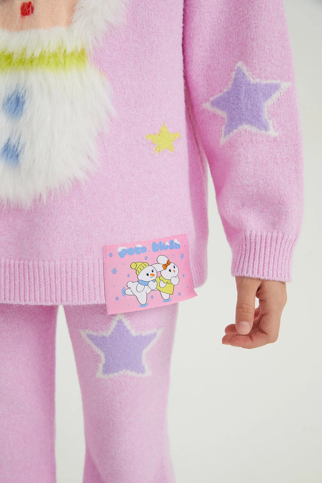 Poco Blush Snowman Wobbler Bouclé Knit Sweater