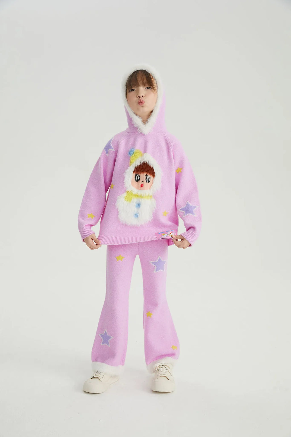 Poco Blush Snowman Wobbler Bouclé Knit Sweater