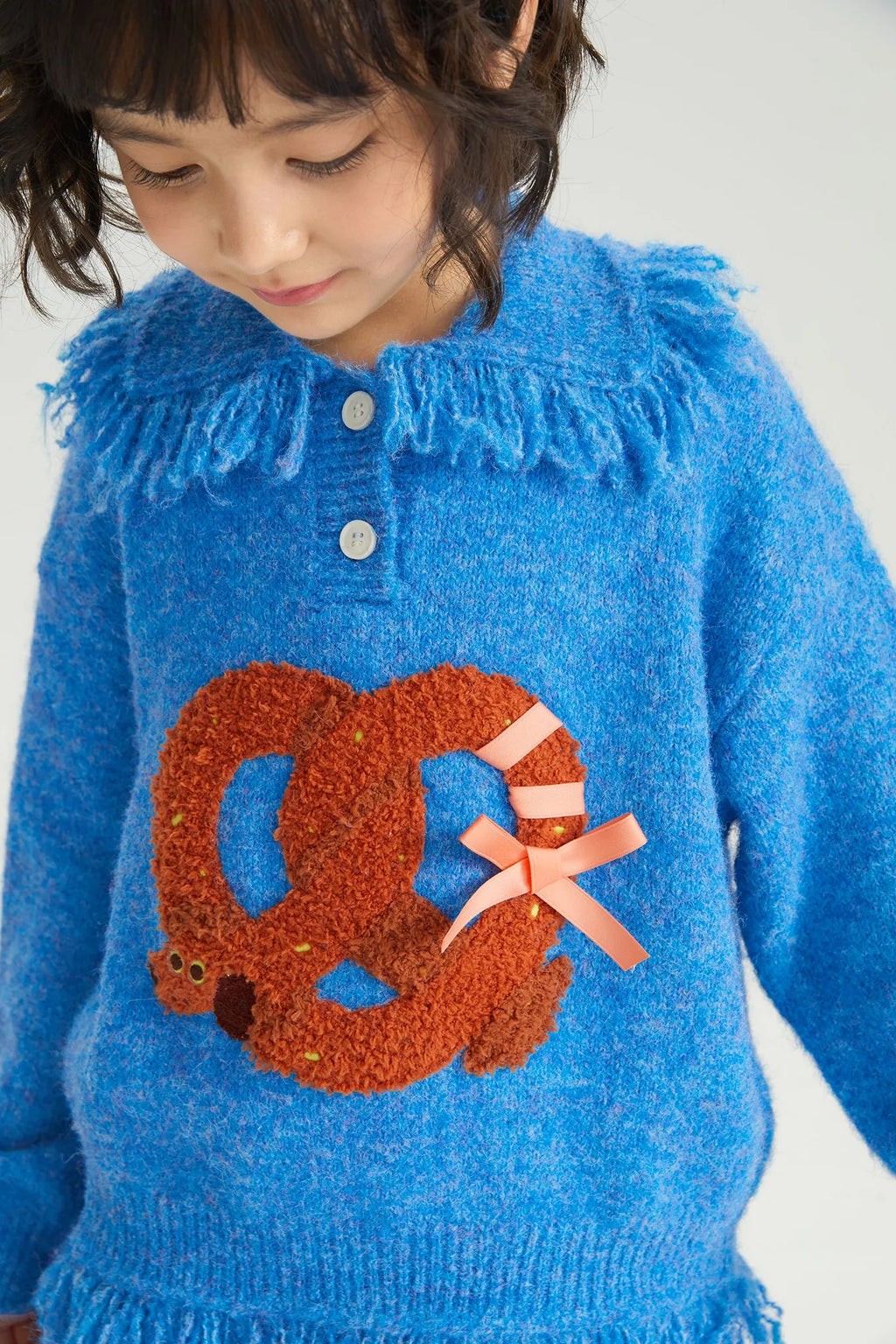 Poco Blush Twisted Bread Dog Alpaca-Feel Knit Sweater