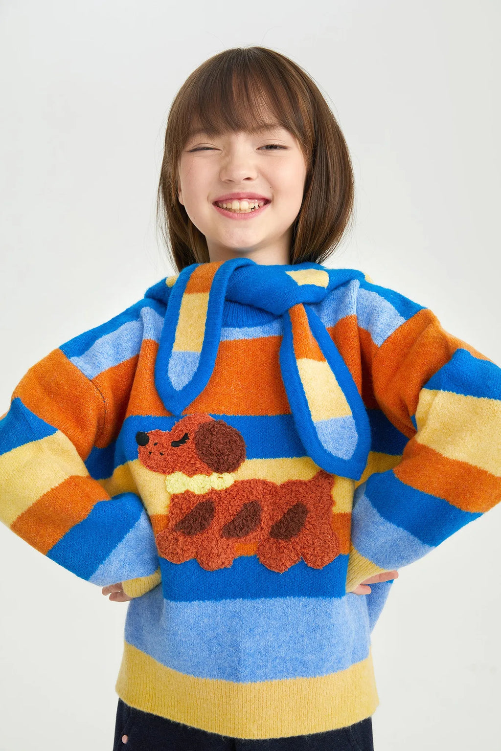 Poco Blush Baguette Dog Stripe Sweater Set with Hat