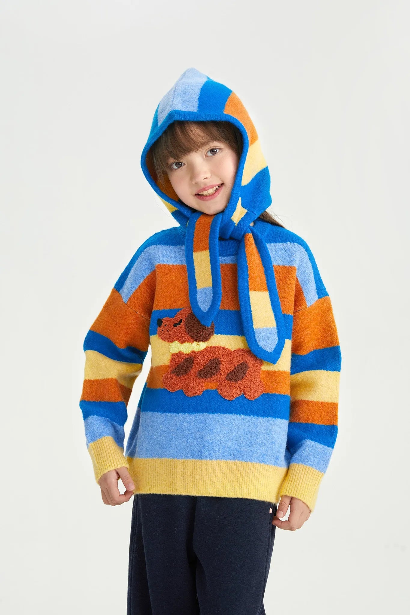 Poco Blush Baguette Dog Stripe Sweater Set with Hat