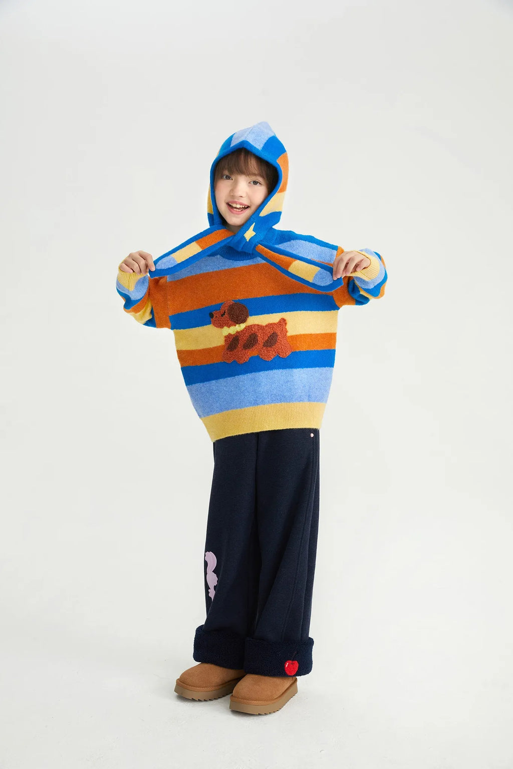 Poco Blush Baguette Dog Stripe Sweater Set with Hat