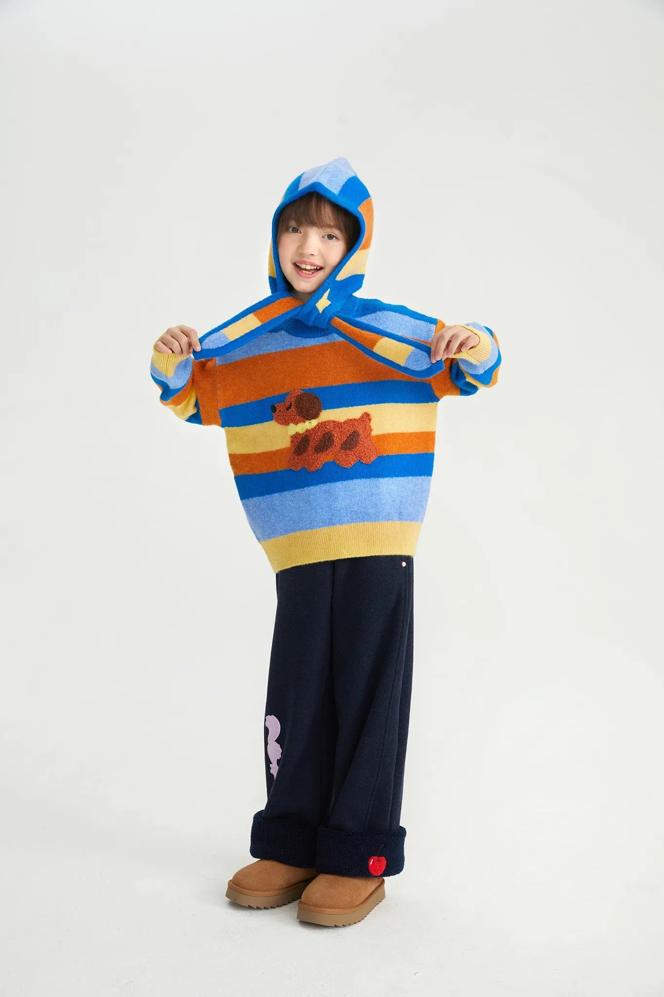 Poco Blush Baguette Dog Stripe Sweater Set with Hat