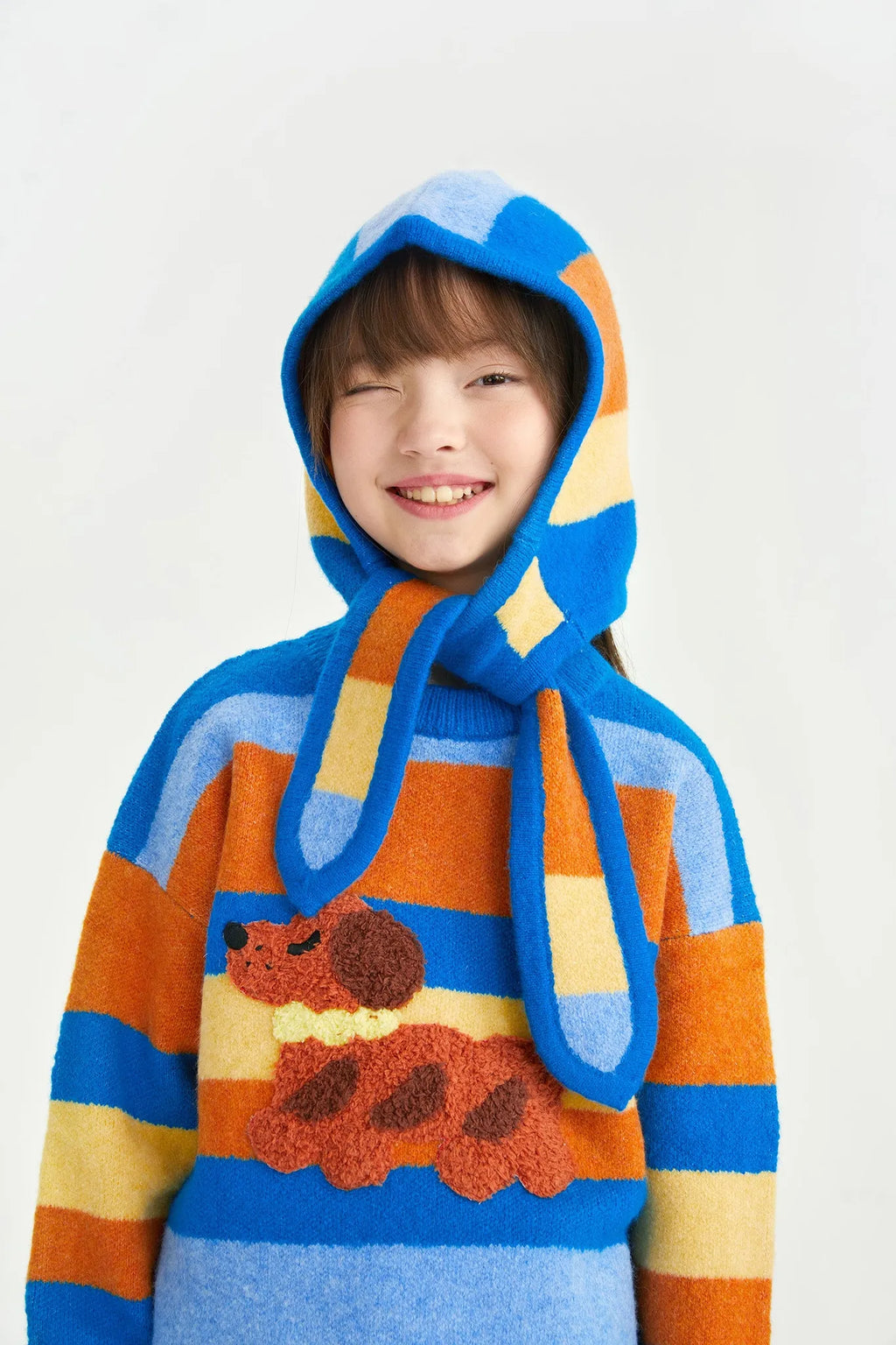 Poco Blush Baguette Dog Stripe Sweater Set with Hat