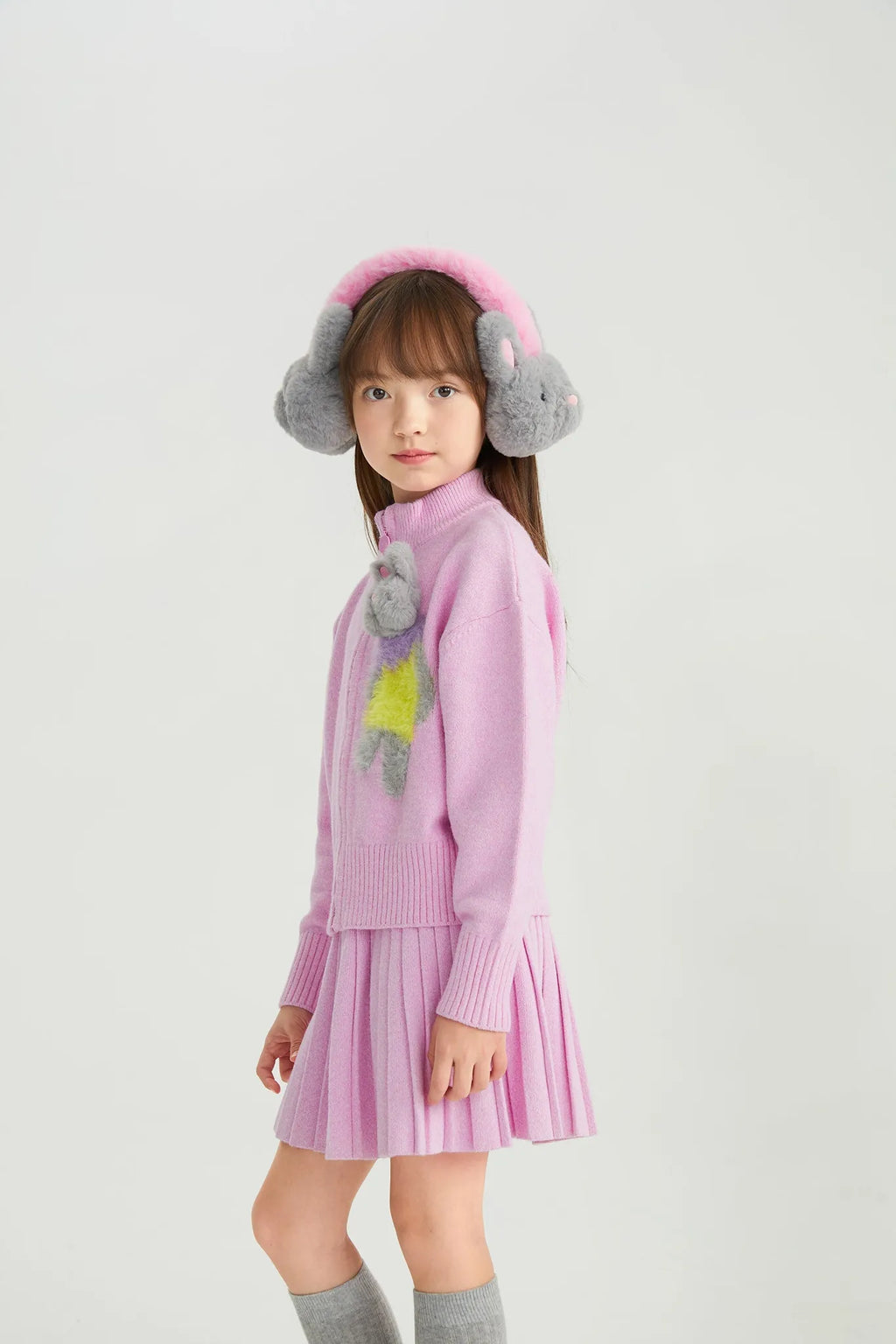Poco Blush Snowman & Bunny Pleated Knit Skirt