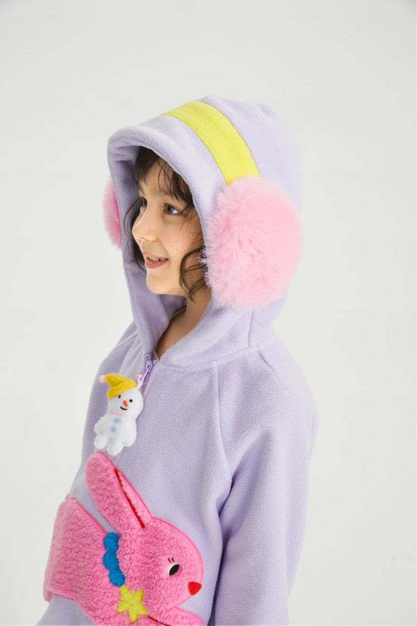 Snowman Wobbler & Star Bunny Fleece Hoodie by Poco Blush, image 12