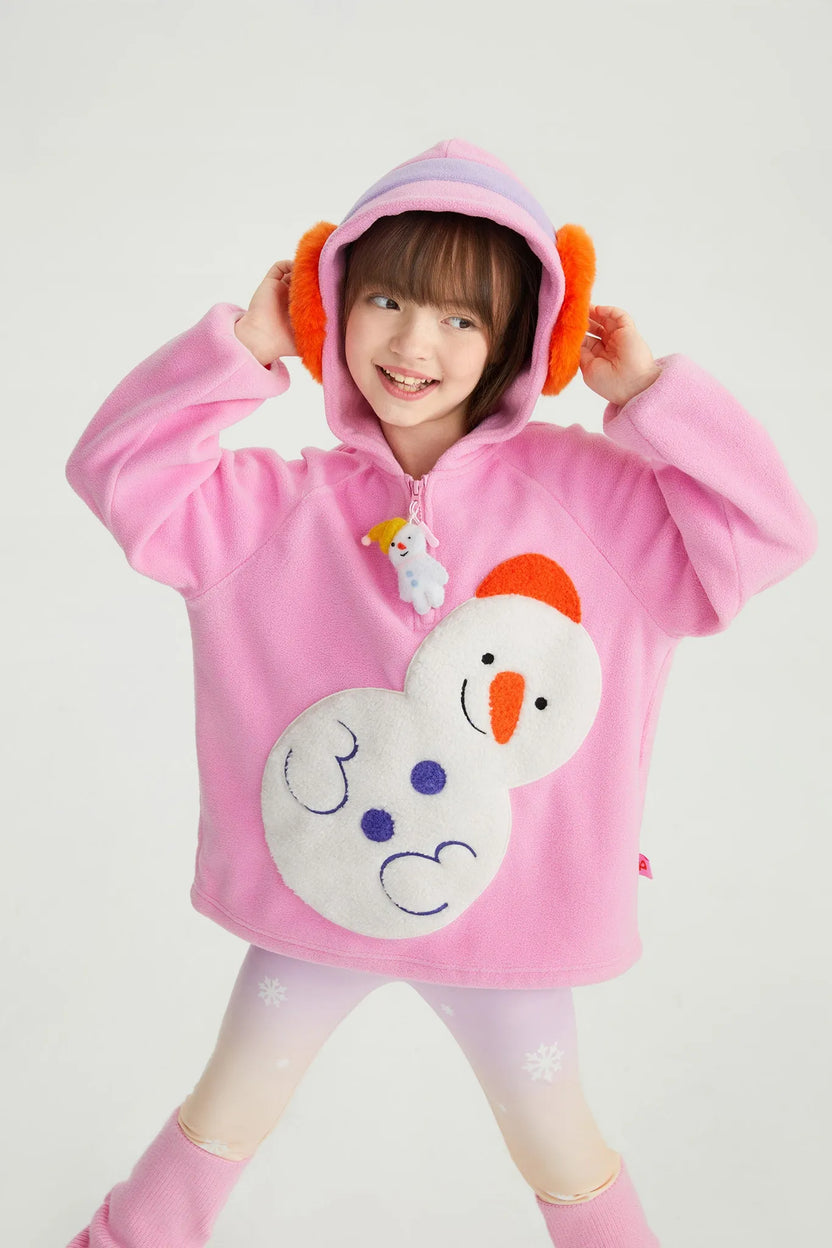 Snowman Wobbler & Star Bunny Fleece Hoodie by Poco Blush, image 3