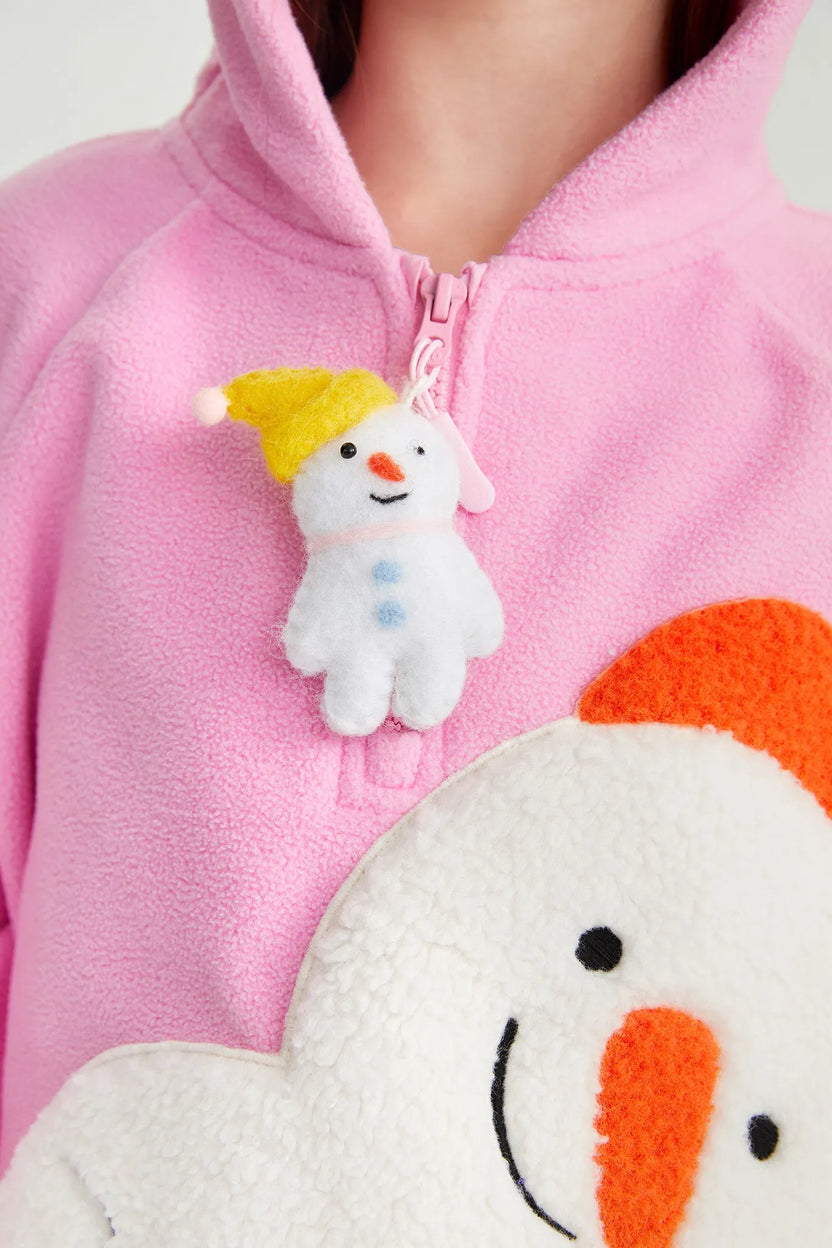 Snowman Wobbler & Star Bunny Fleece Hoodie by Poco Blush, image 6