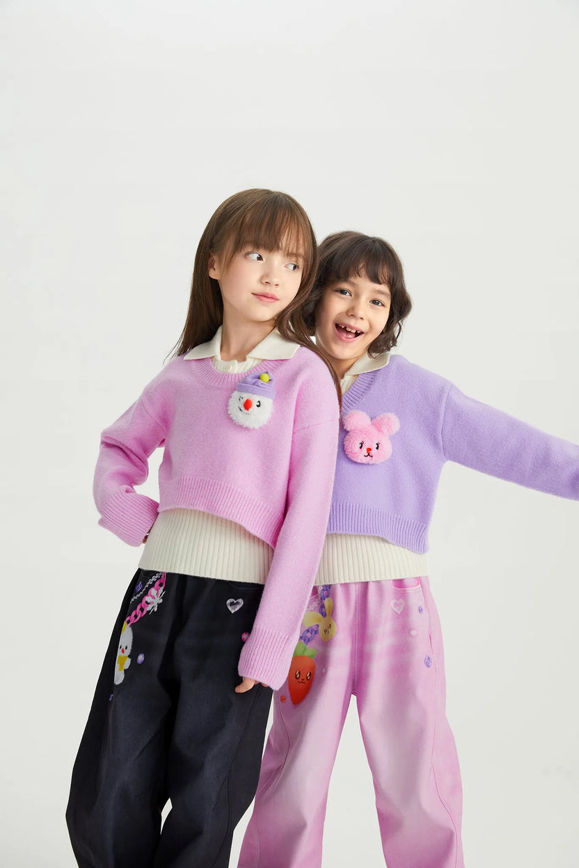 Snowman & Bunny Softshell Ski Pants – Painted Denim by Poco Blush, image 4