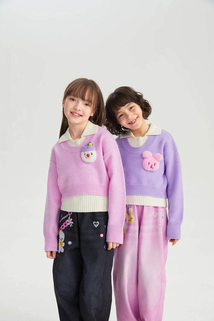 Snowman & Bunny Softshell Ski Pants – Painted Denim by Poco Blush, image 3
