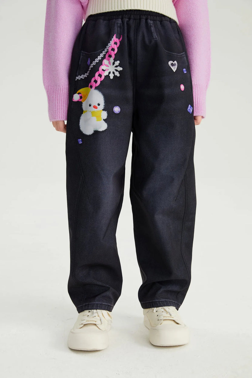 Snowman & Bunny Softshell Ski Pants – Painted Denim by Poco Blush, image 9